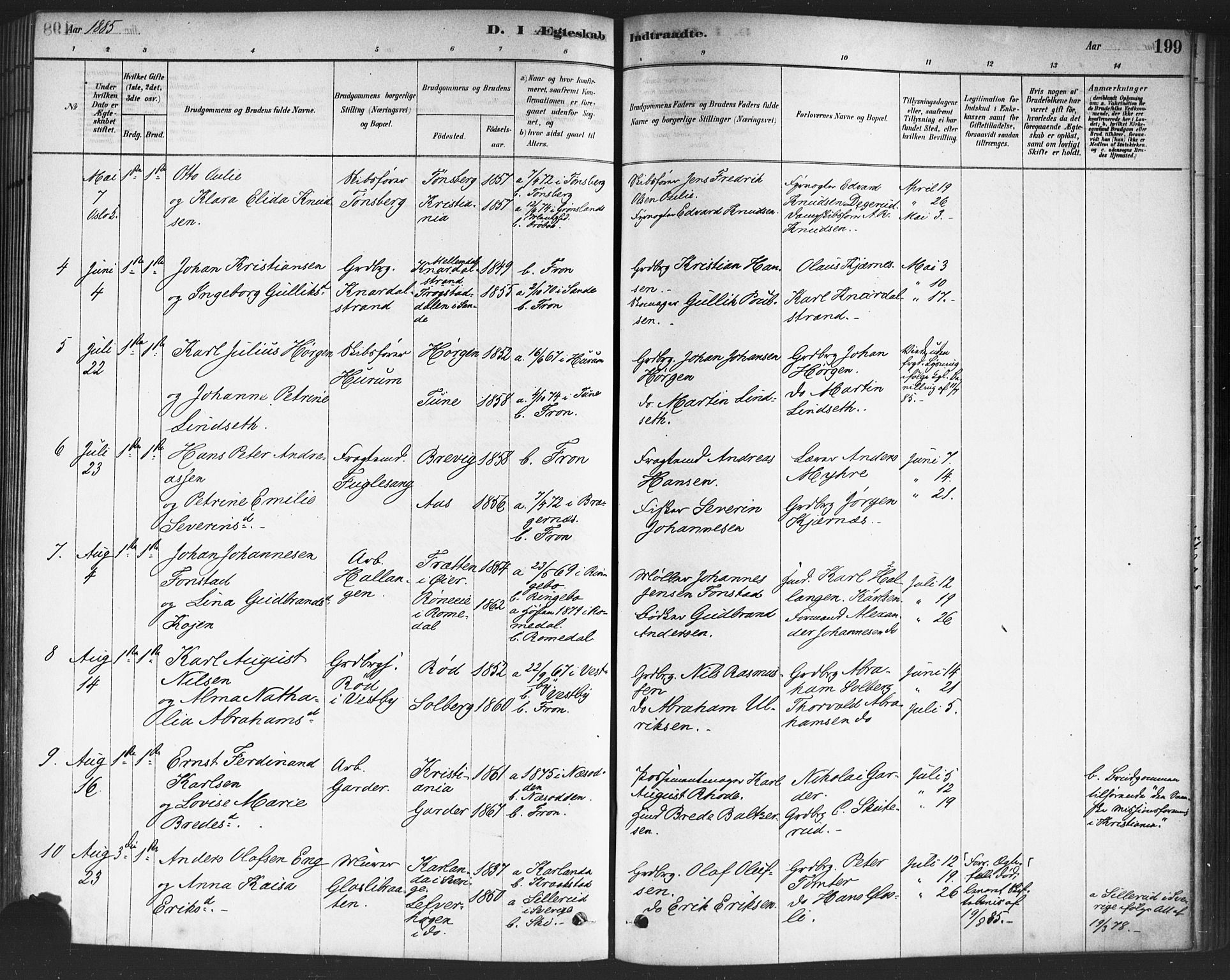 Drøbak prestekontor Kirkebøker, SAO/A-10142a/F/Fc/L0002: Parish register (official) no. III 2, 1878-1891, p. 199