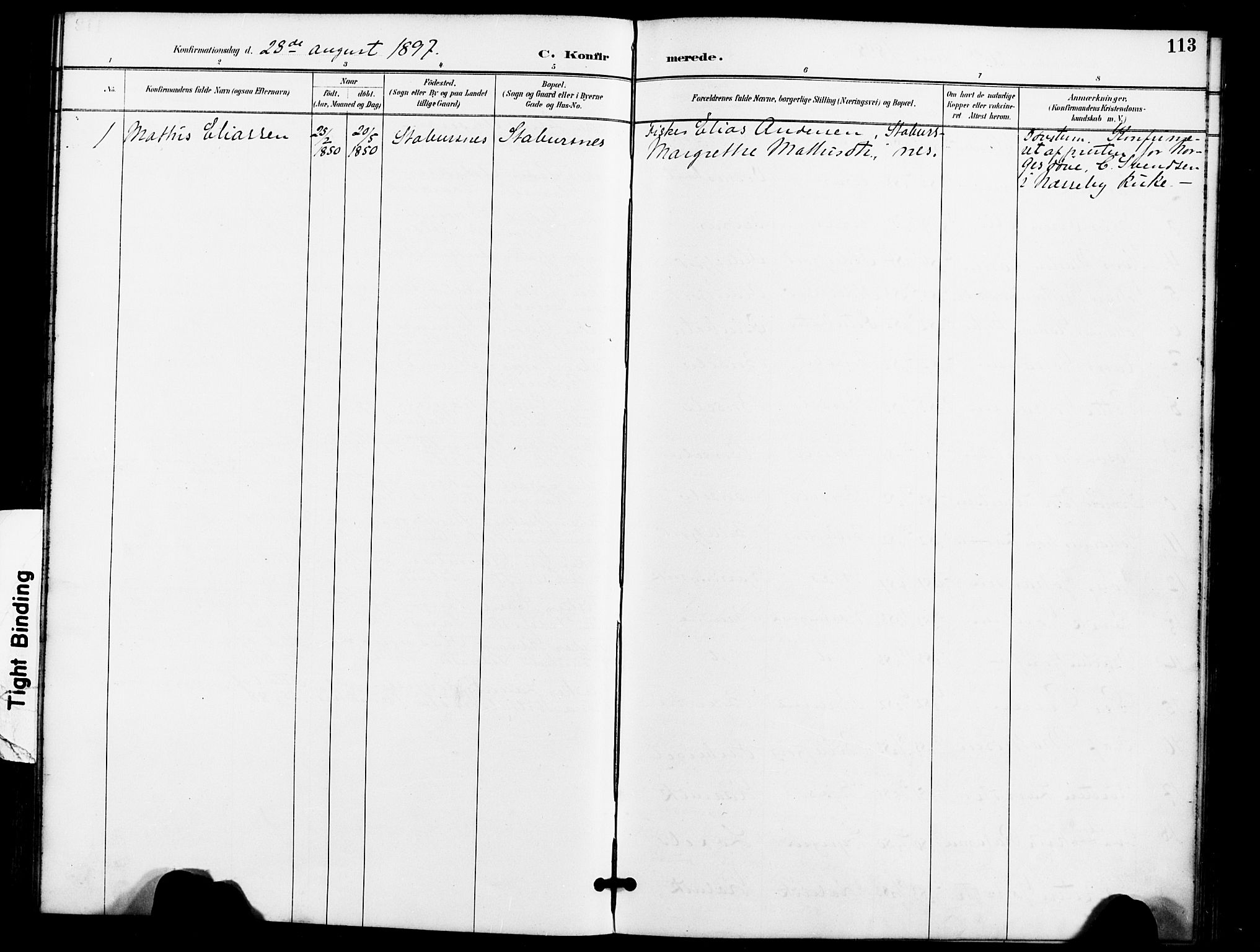 Kistrand/Porsanger sokneprestembete, AV/SATØ-S-1351/H/Ha/L0008.kirke: Parish register (official) no. 8, 1890-1898, p. 113