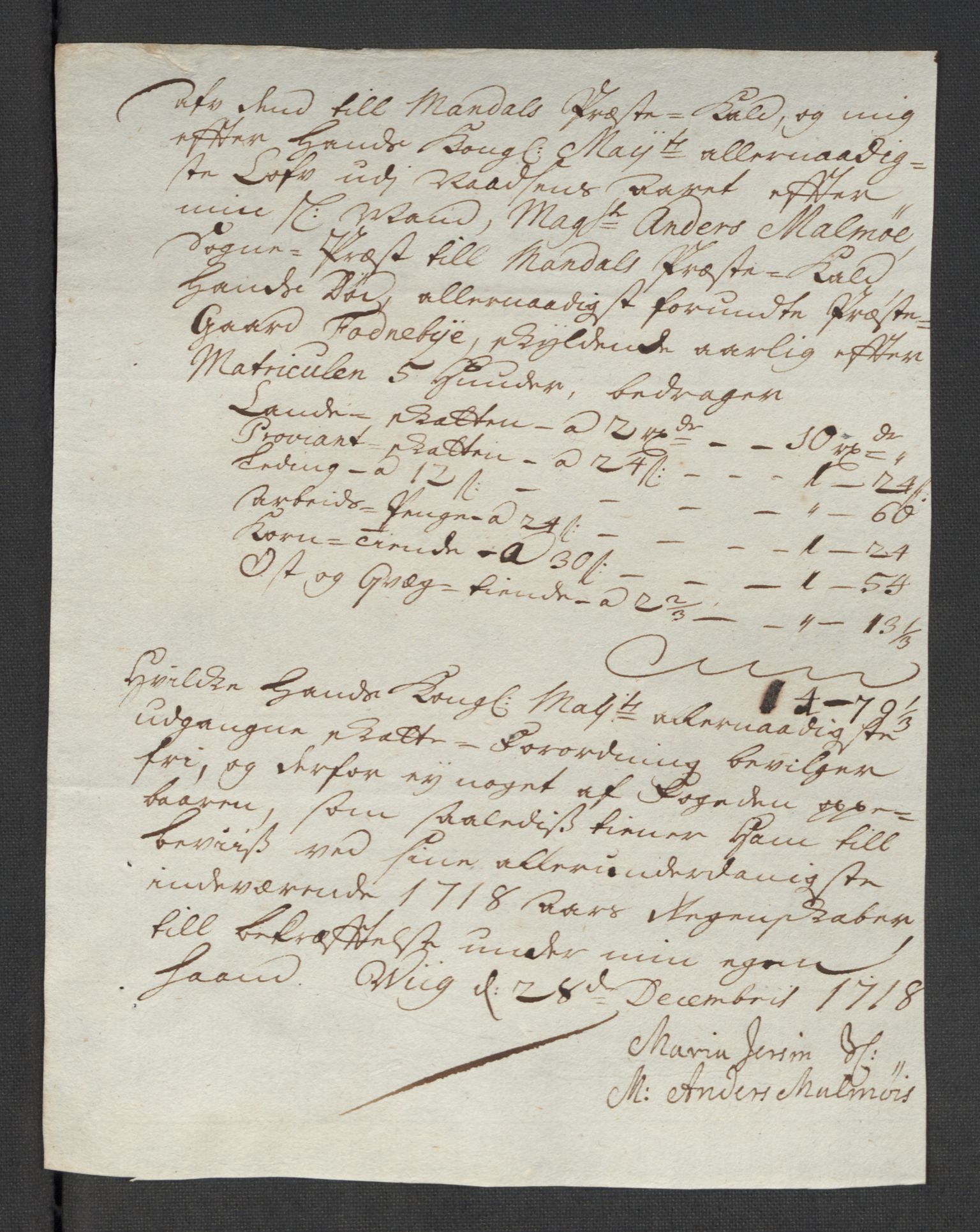 Rentekammeret inntil 1814, Reviderte regnskaper, Fogderegnskap, AV/RA-EA-4092/R43/L2563: Fogderegnskap Lista og Mandal, 1718, p. 334