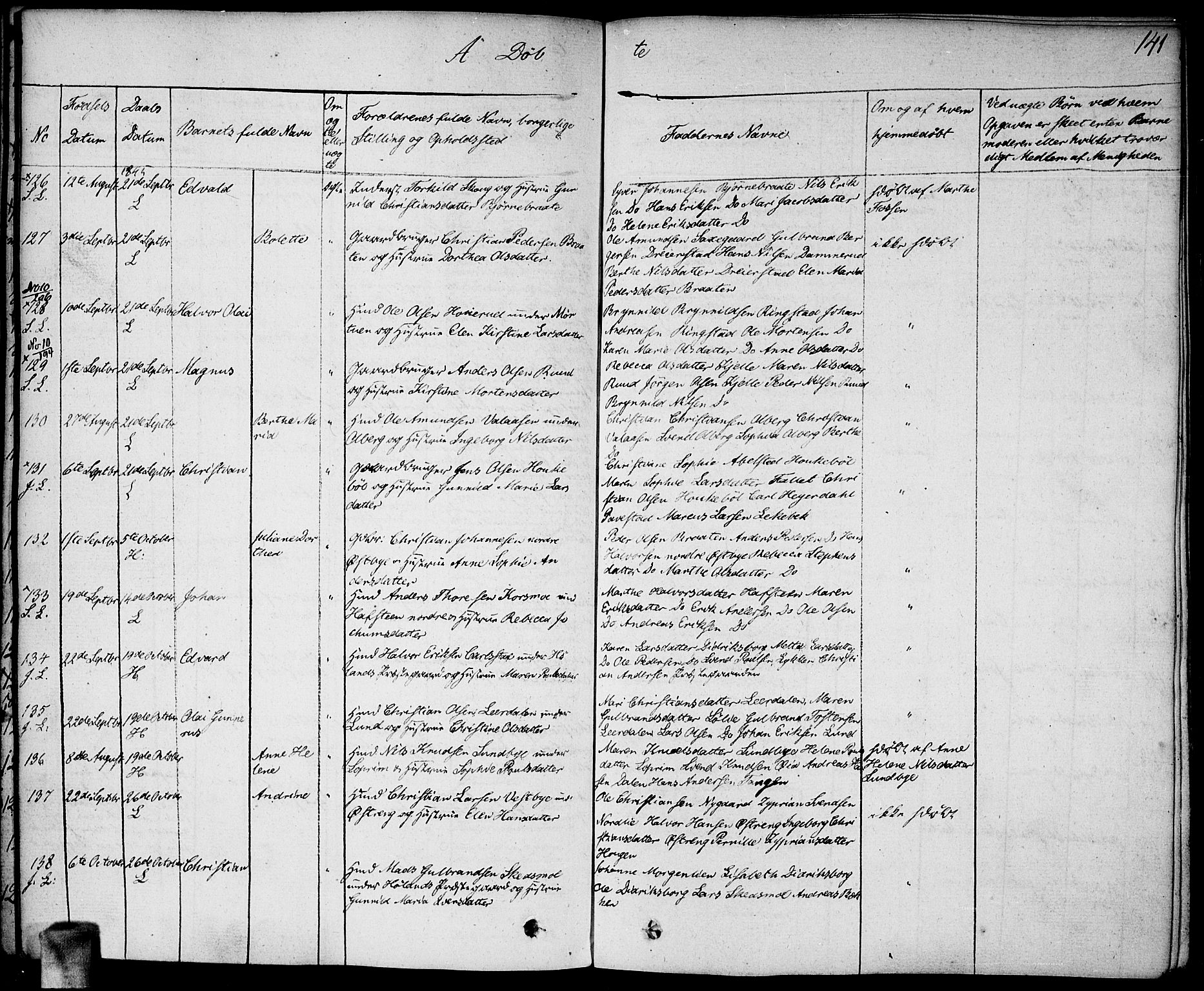 Høland prestekontor Kirkebøker, SAO/A-10346a/F/Fa/L0008: Parish register (official) no. I 8, 1827-1845, p. 141