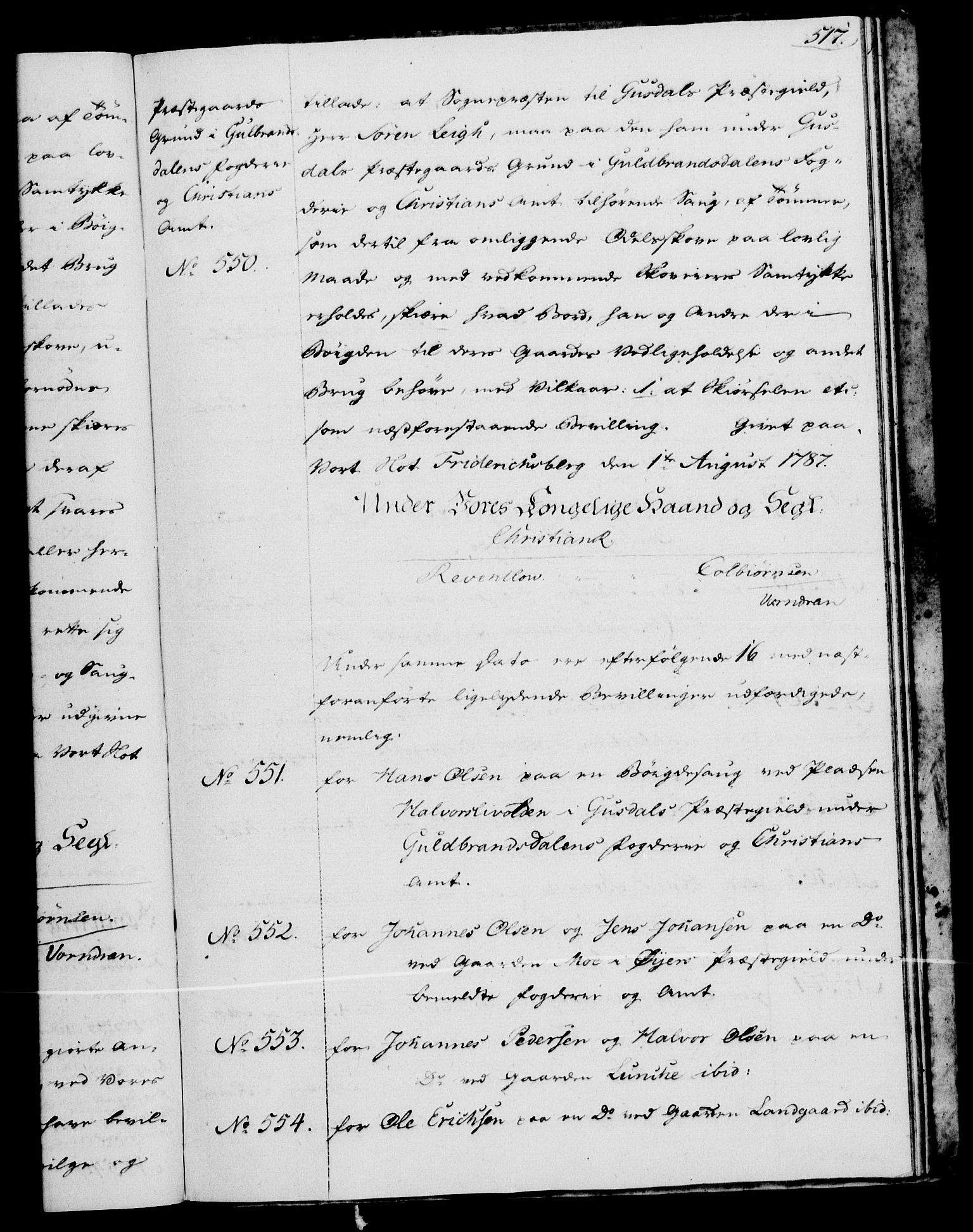 Rentekammeret, Kammerkanselliet, AV/RA-EA-3111/G/Gg/Gga/L0013: Norsk ekspedisjonsprotokoll med register (merket RK 53.13), 1784-1787, p. 517