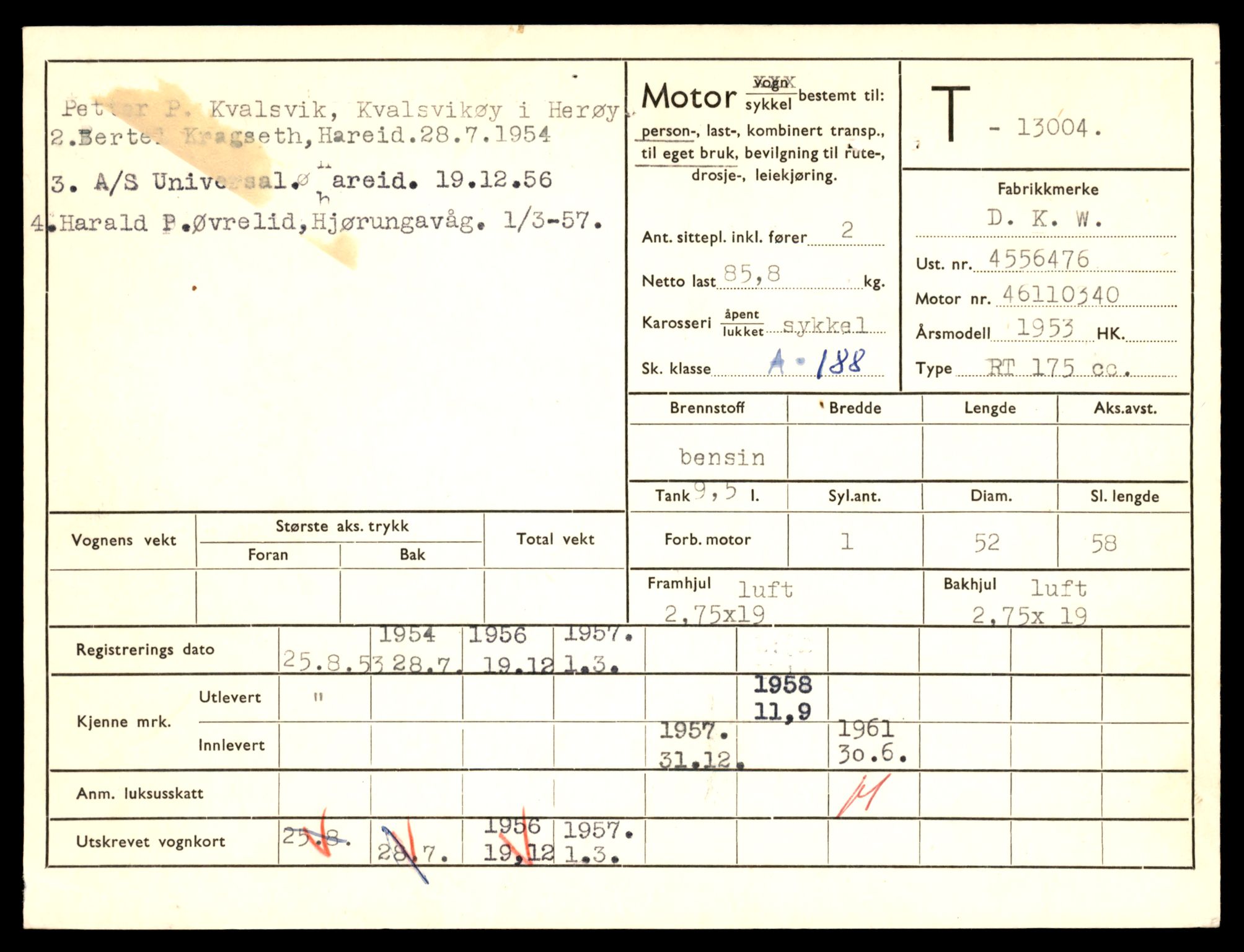 Møre og Romsdal vegkontor - Ålesund trafikkstasjon, AV/SAT-A-4099/F/Fe/L0036: Registreringskort for kjøretøy T 12831 - T 13030, 1927-1998, p. 2577