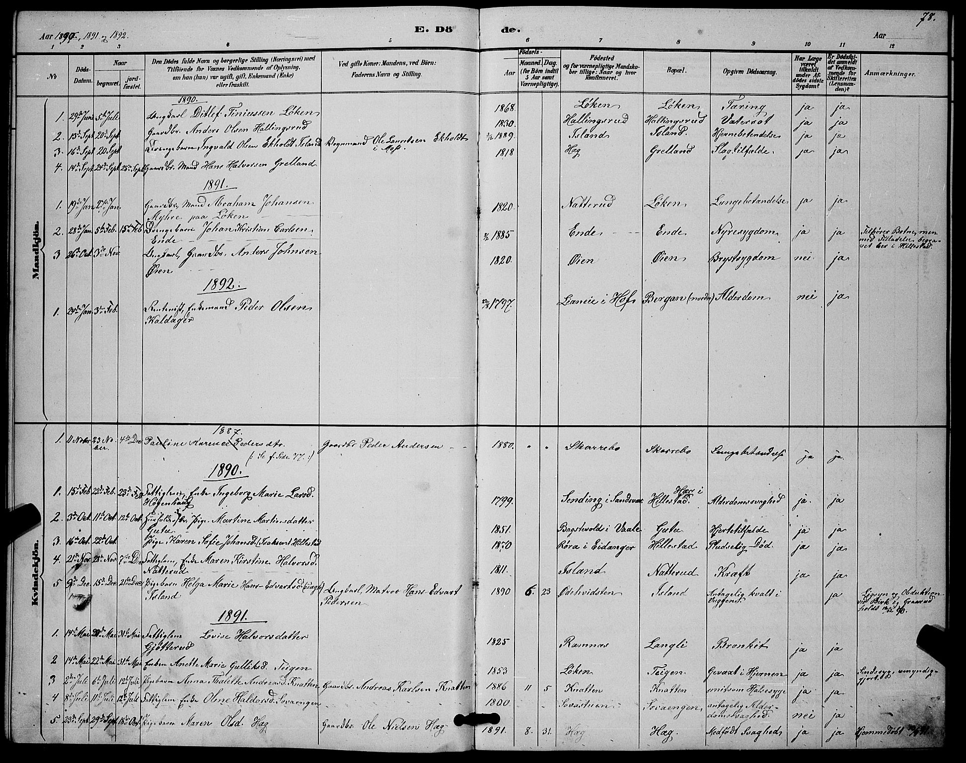 Botne kirkebøker, SAKO/A-340/G/Gb/L0003: Parish register (copy) no. II 3, 1887-1899, p. 78