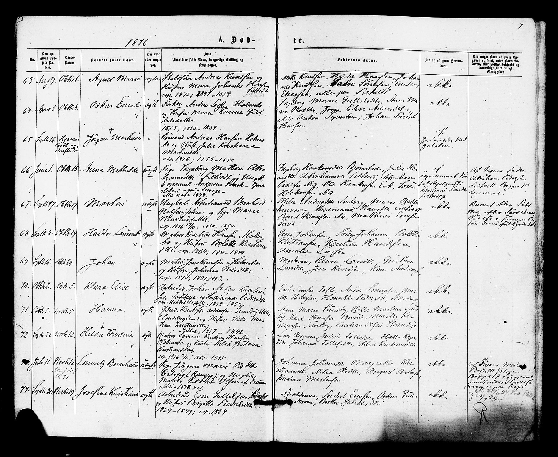 Hurum kirkebøker, AV/SAKO-A-229/F/Fa/L0013: Parish register (official) no. 13, 1876-1881, p. 7