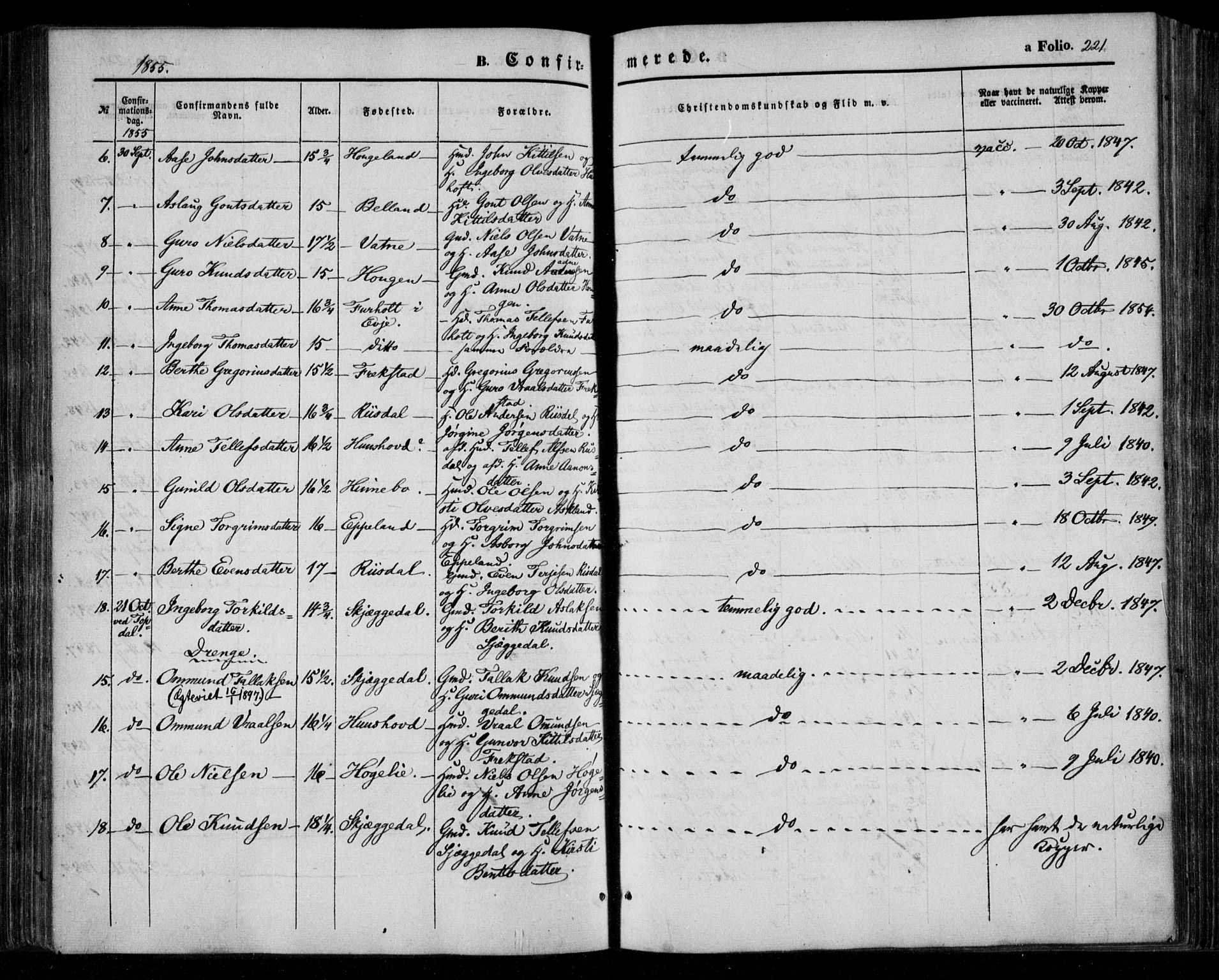 Åmli sokneprestkontor, SAK/1111-0050/F/Fa/Fac/L0008: Parish register (official) no. A 8, 1852-1869, p. 221