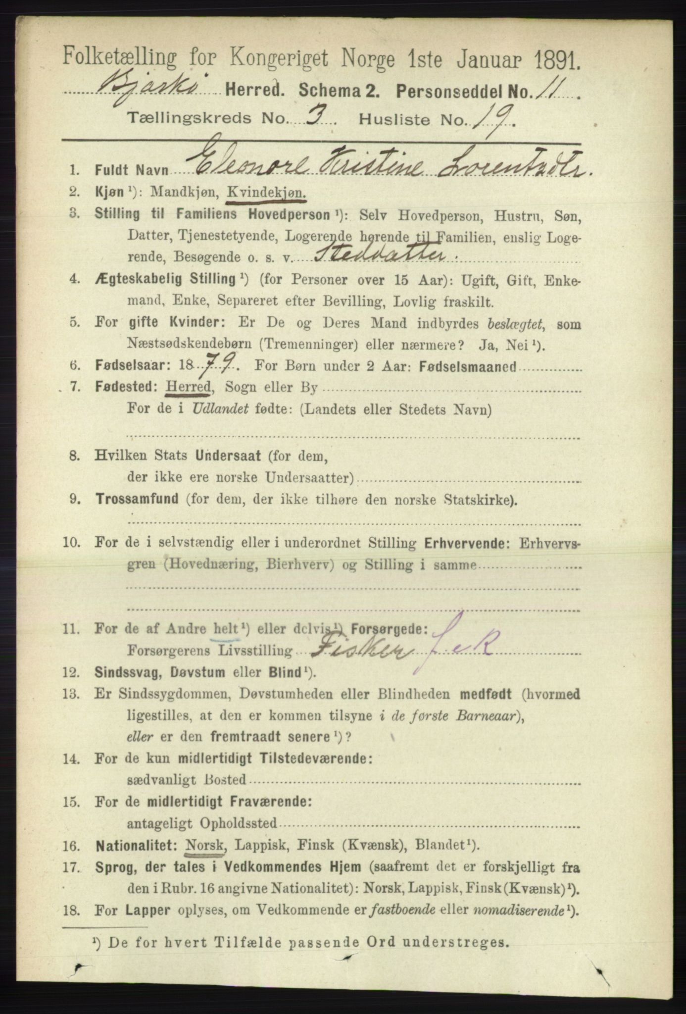 RA, 1891 census for 1915 Bjarkøy, 1891, p. 1660