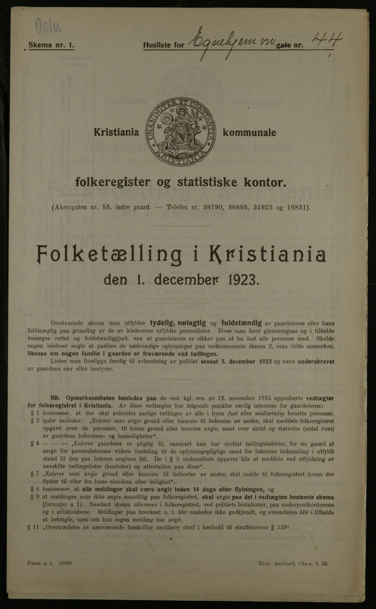 OBA, Municipal Census 1923 for Kristiania, 1923, p. 21174