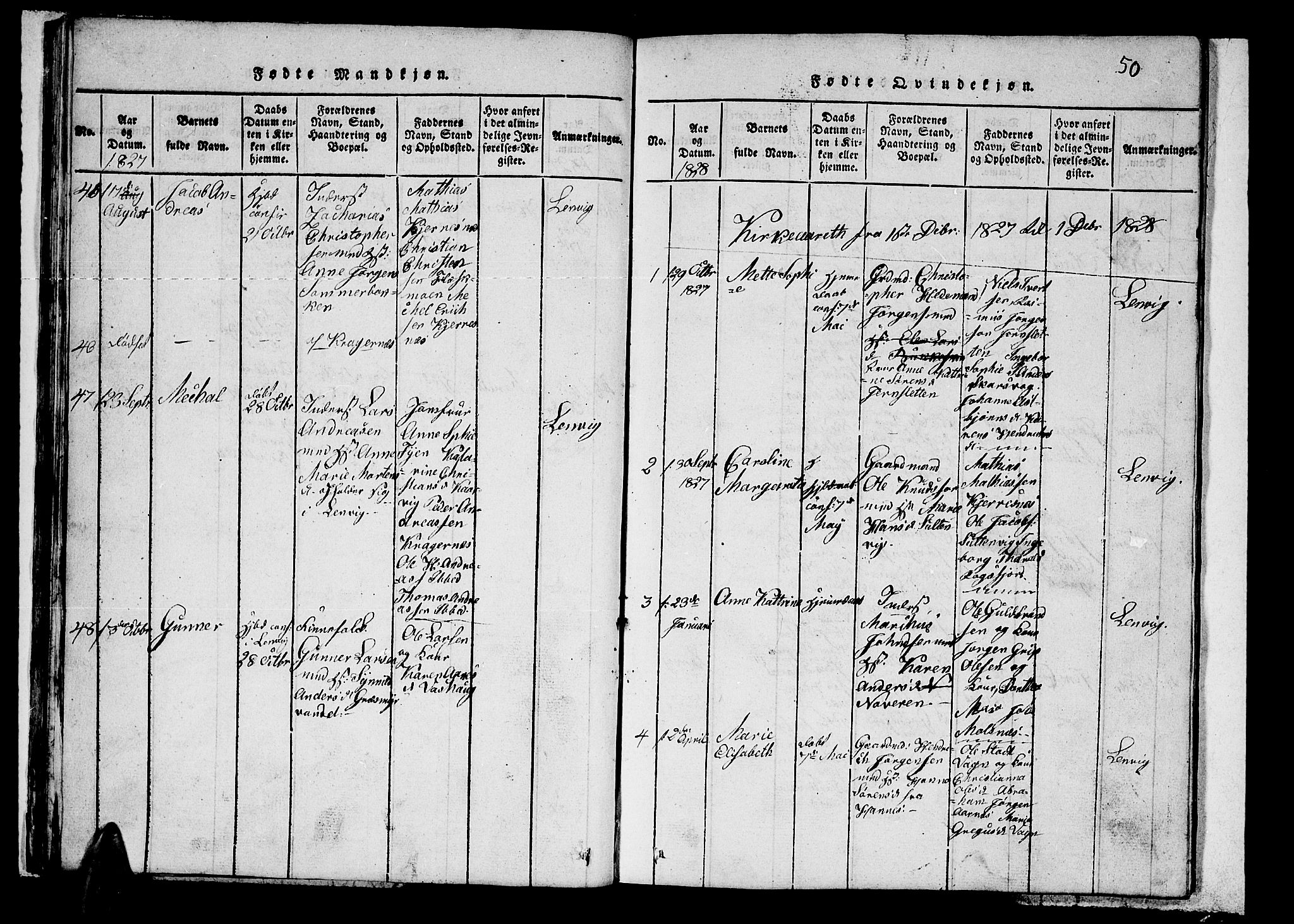 Lenvik sokneprestembete, SATØ/S-1310/H/Ha/Hab/L0001klokker: Parish register (copy) no. 1, 1822-1837, p. 50