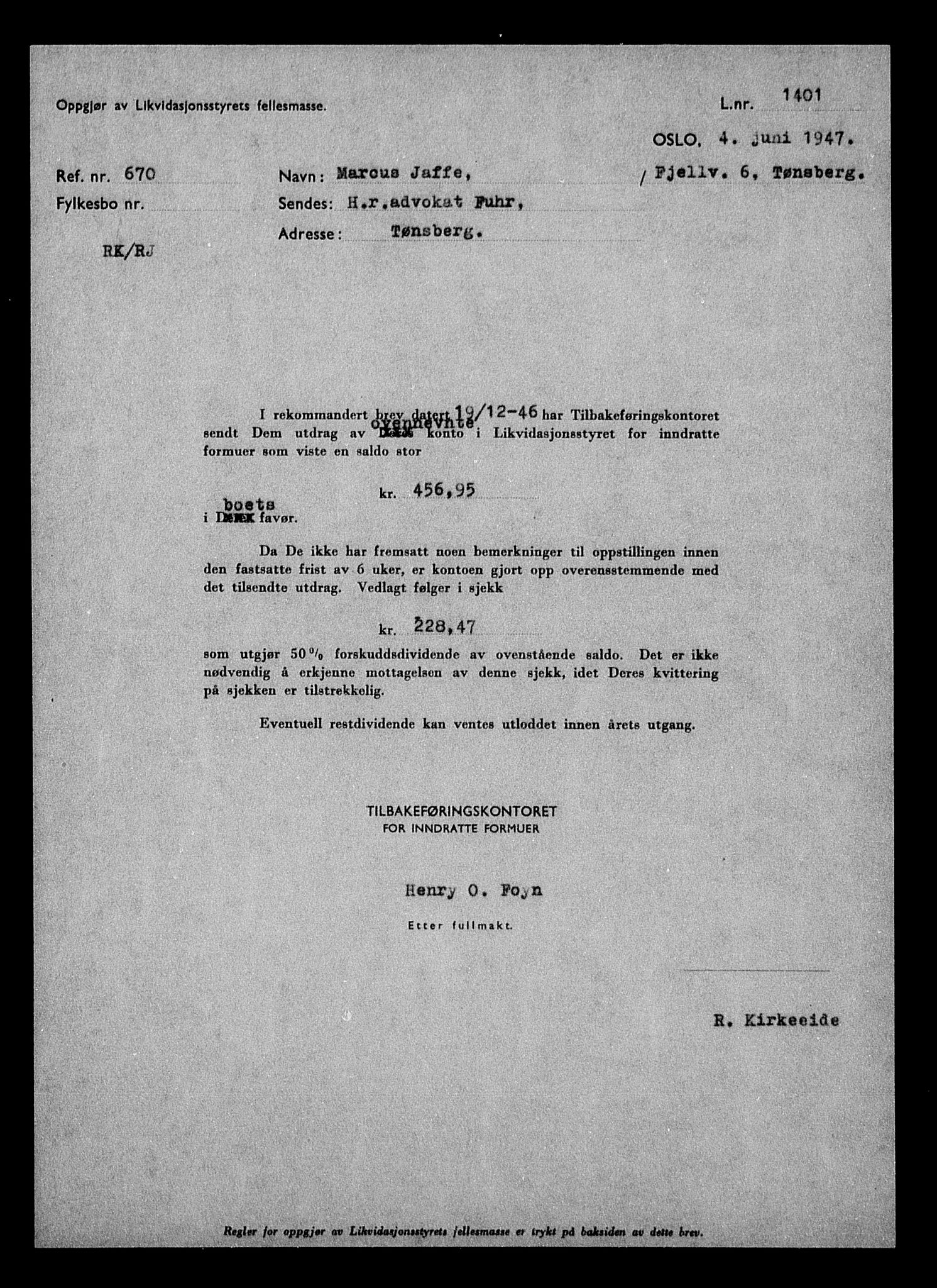 Justisdepartementet, Tilbakeføringskontoret for inndratte formuer, AV/RA-S-1564/H/Hc/Hcd/L1000: --, 1945-1947, p. 153