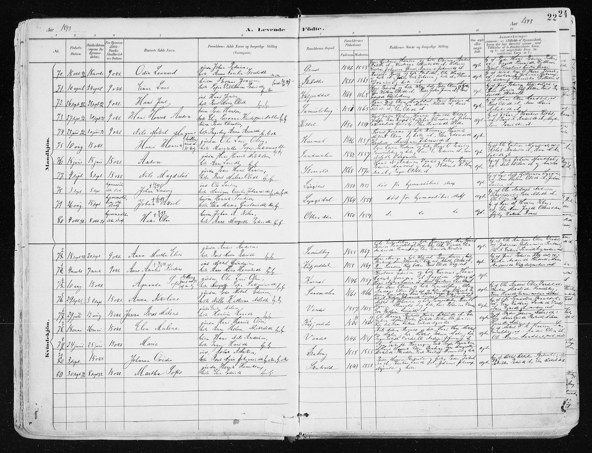 Lyngen sokneprestembete, AV/SATØ-S-1289/H/He/Hea/L0008kirke: Parish register (official) no. 8, 1891-1902, p. 22