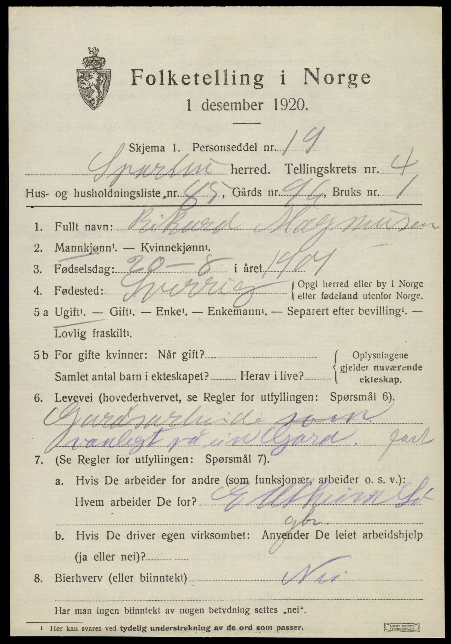 SAT, 1920 census for Sparbu, 1920, p. 6183