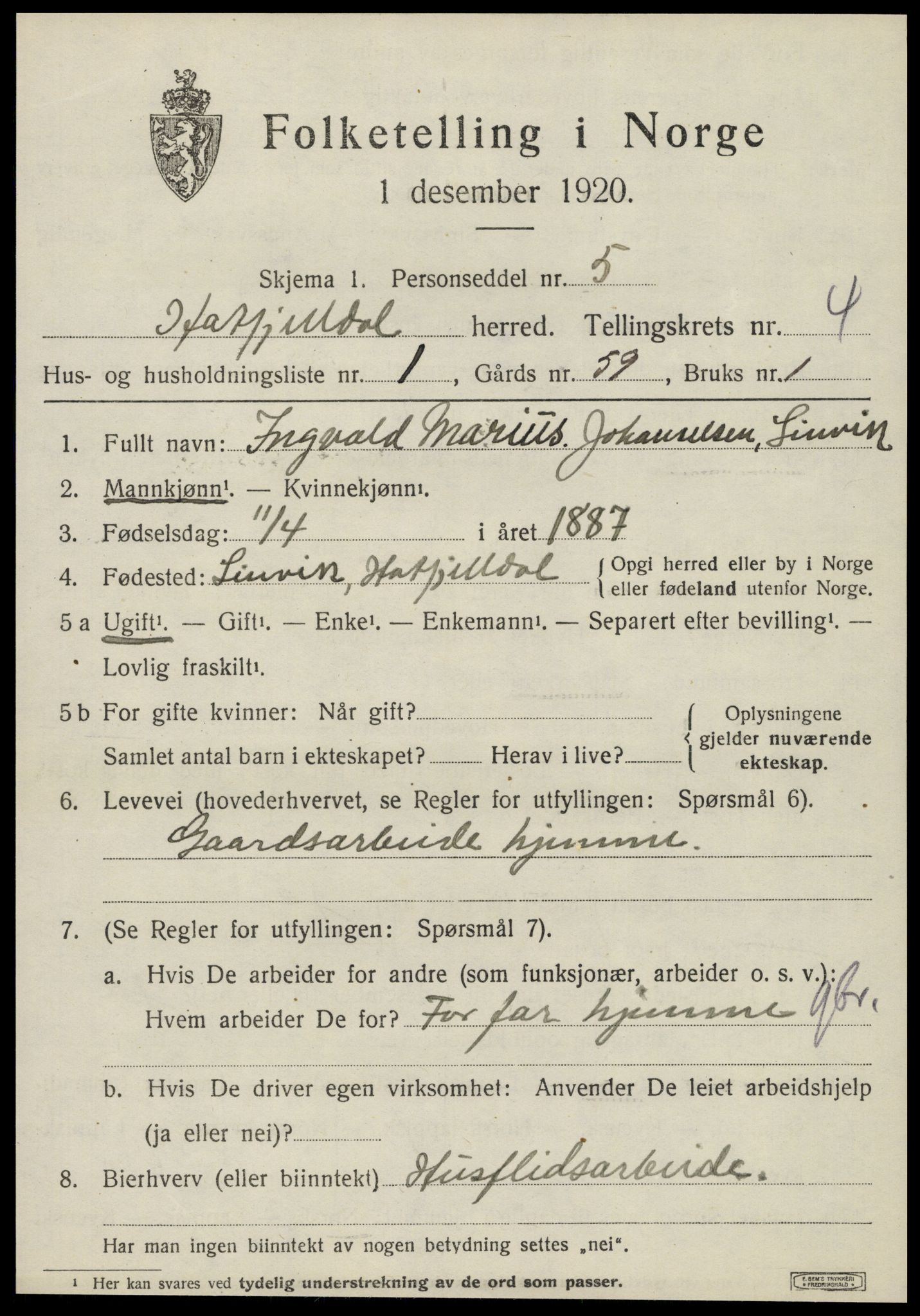 SAT, 1920 census for Hattfjelldal, 1920, p. 954