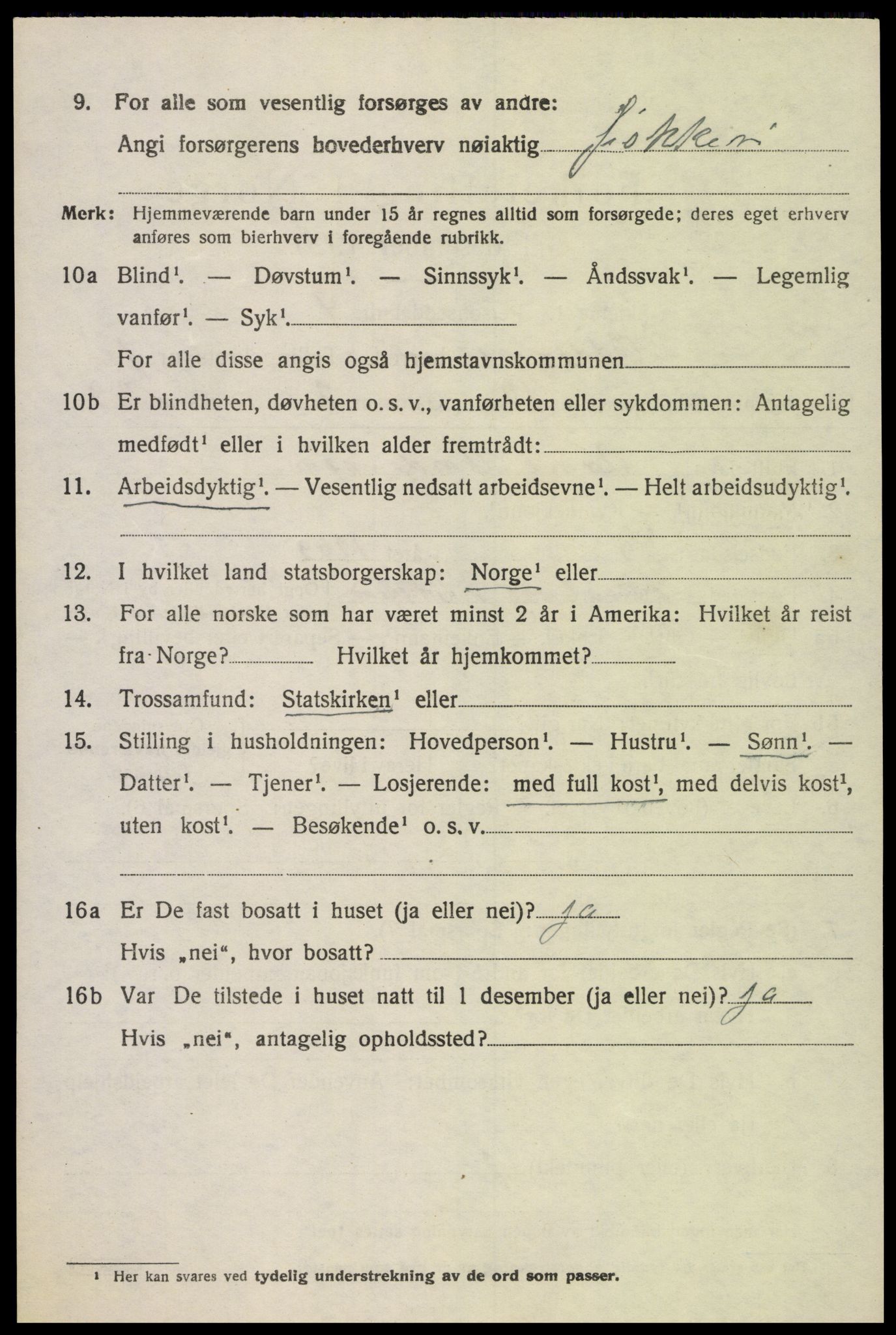 SAK, 1920 census for Oddernes, 1920, p. 2152
