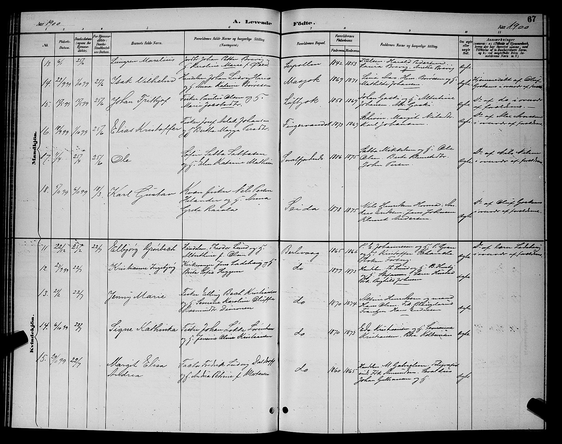 Tana sokneprestkontor, SATØ/S-1334/H/Hb/L0004klokker: Parish register (copy) no. 4, 1890-1903, p. 67