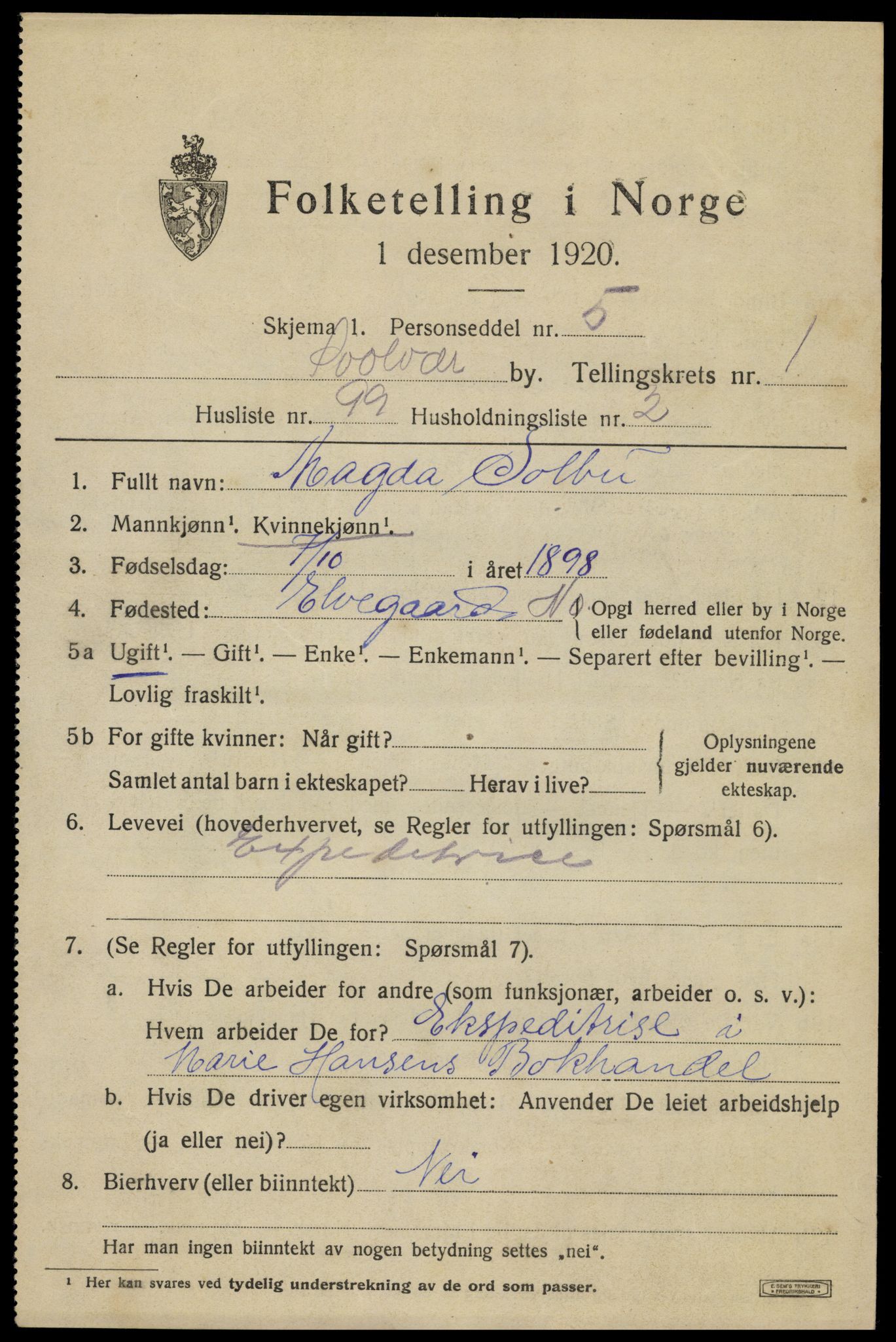 SAT, 1920 census for Svolvær, 1920, p. 3136