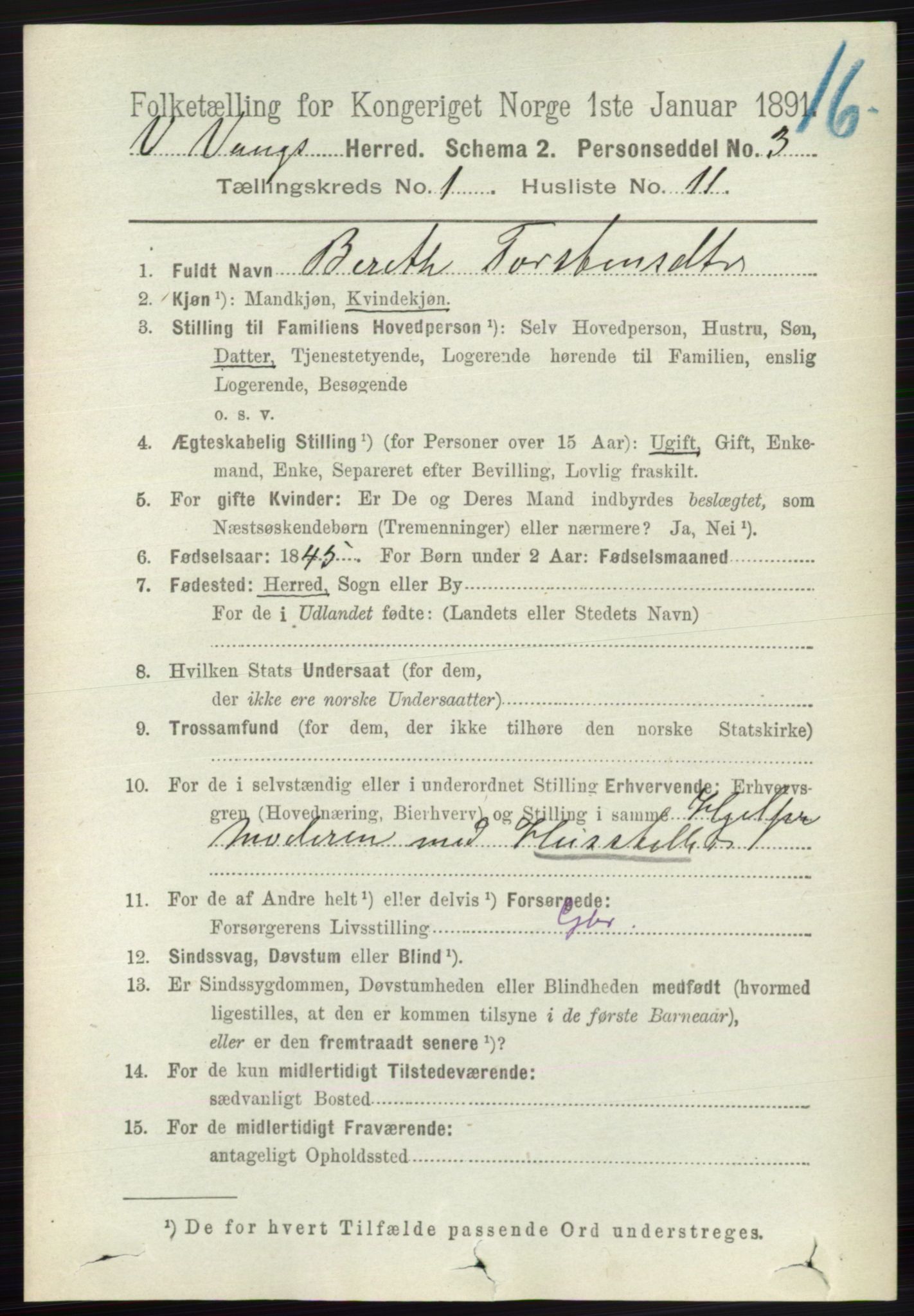 RA, 1891 census for 0545 Vang, 1891, p. 142