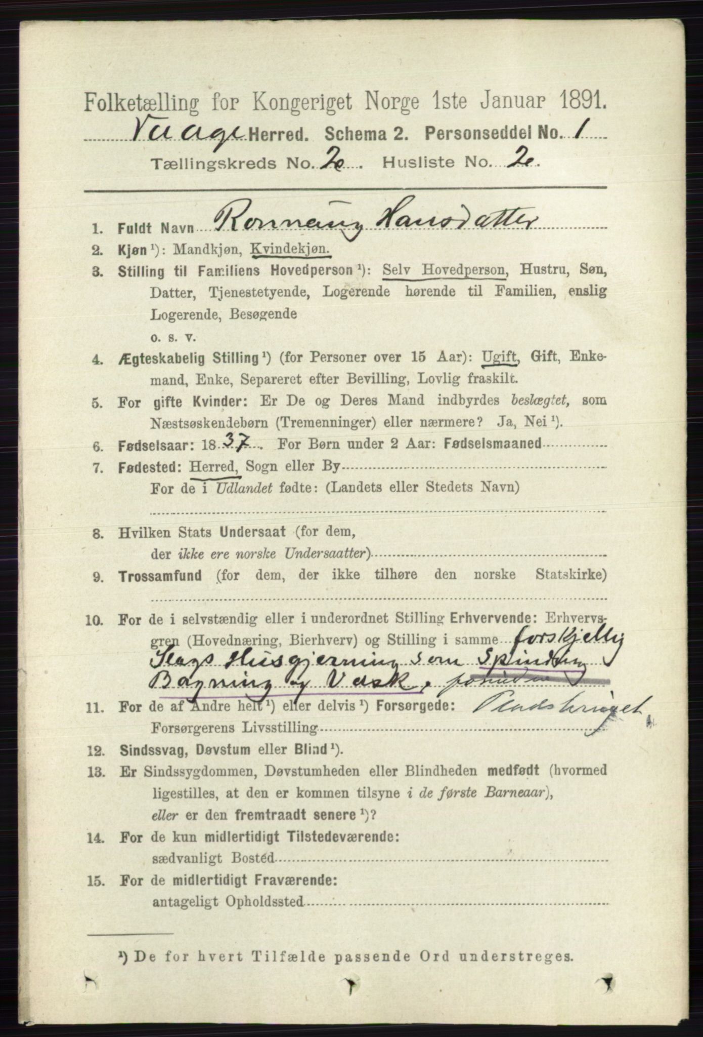 RA, 1891 census for 0515 Vågå, 1891, p. 1144