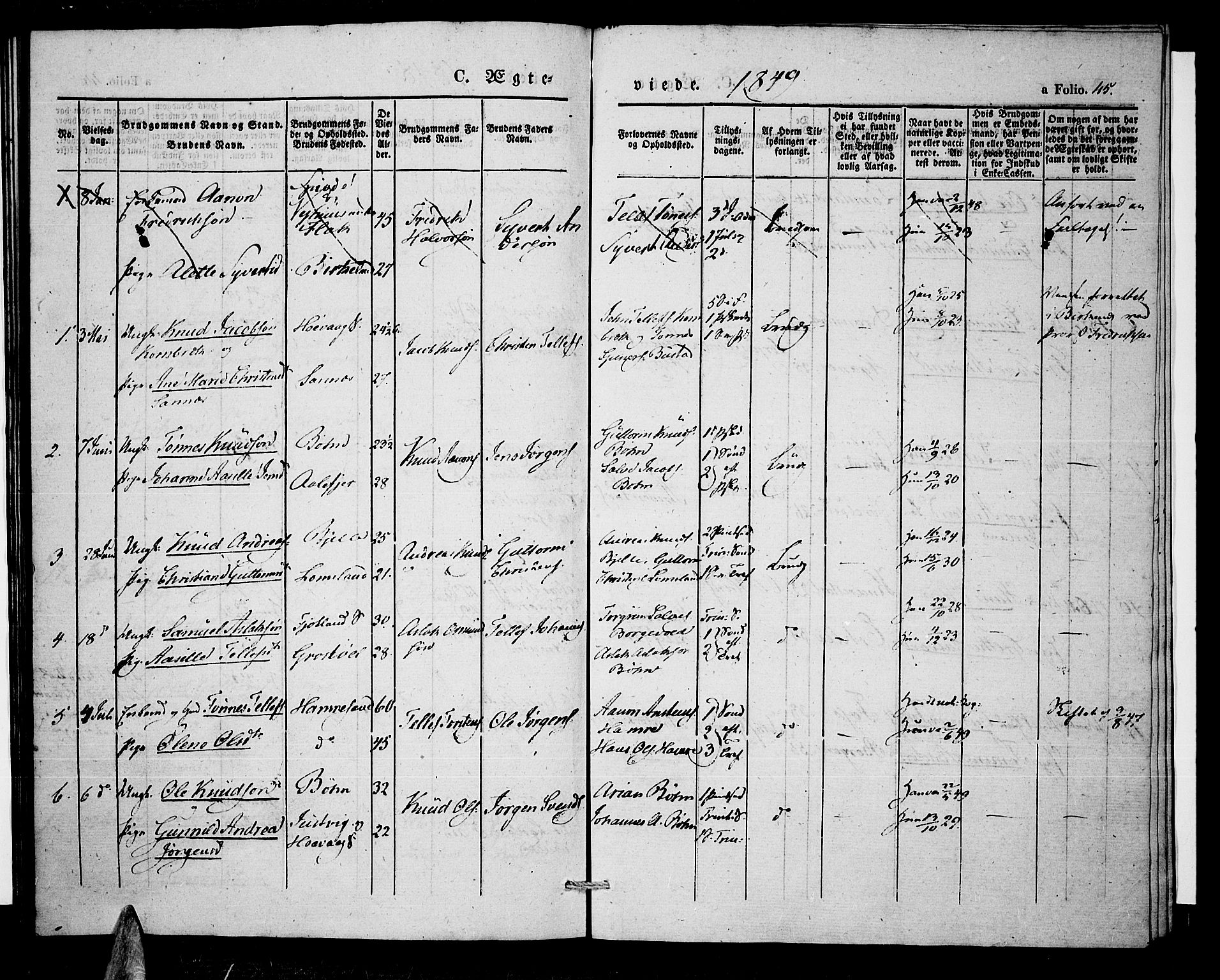 Tveit sokneprestkontor, SAK/1111-0043/F/Fa/L0004: Parish register (official) no. A 4, 1843-1852, p. 45