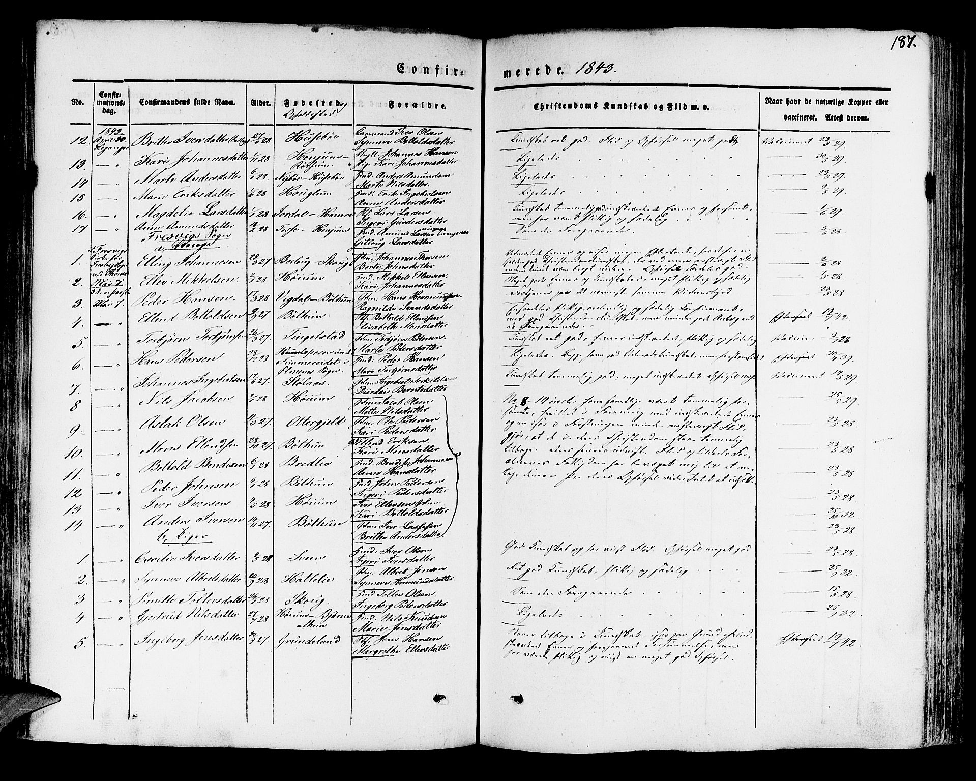 Leikanger sokneprestembete, AV/SAB-A-81001/H/Haa/Haaa/L0007: Parish register (official) no. A 7, 1838-1851, p. 187