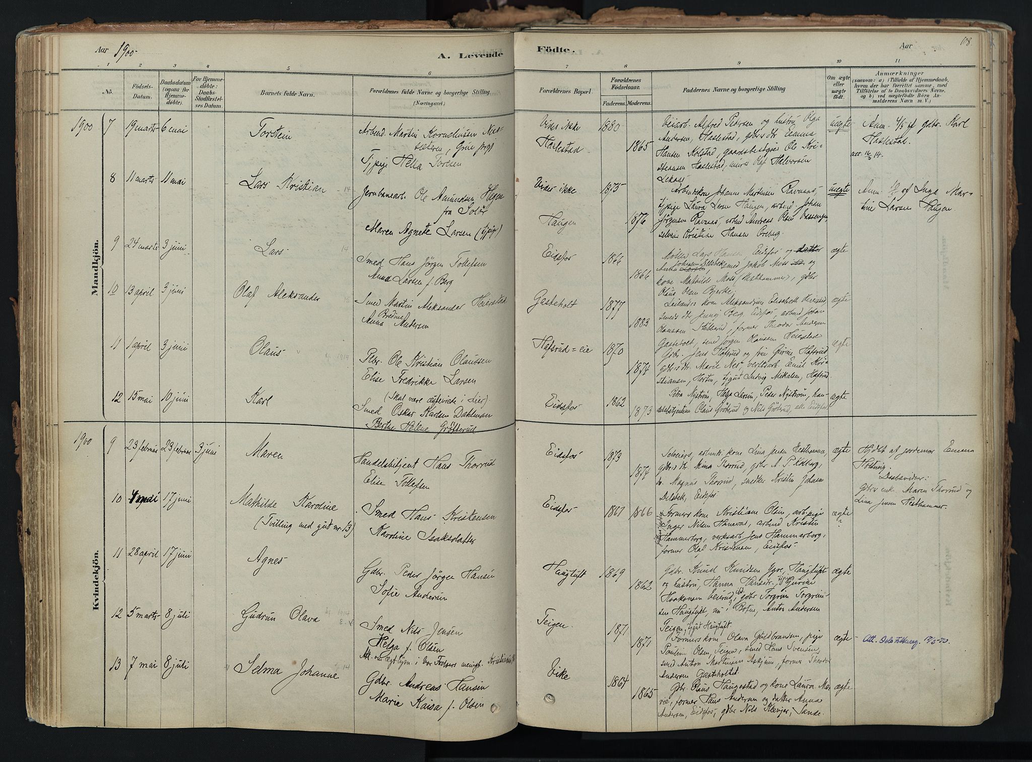 Hof kirkebøker, AV/SAKO-A-64/F/Fa/L0007: Parish register (official) no. I 7, 1878-1940, p. 108