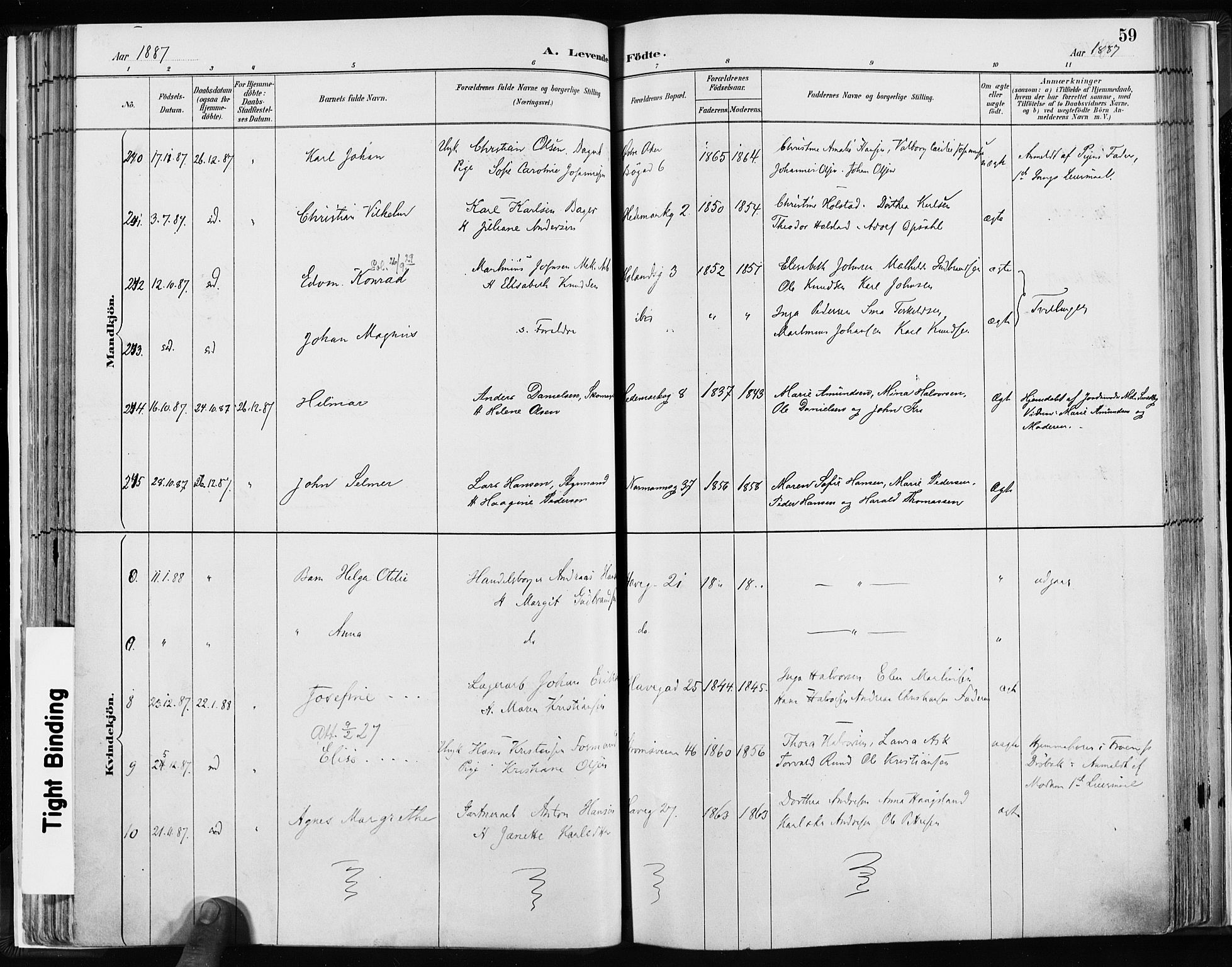 Kampen prestekontor Kirkebøker, AV/SAO-A-10853/F/Fa/L0003: Parish register (official) no. I 3, 1886-1892, p. 59