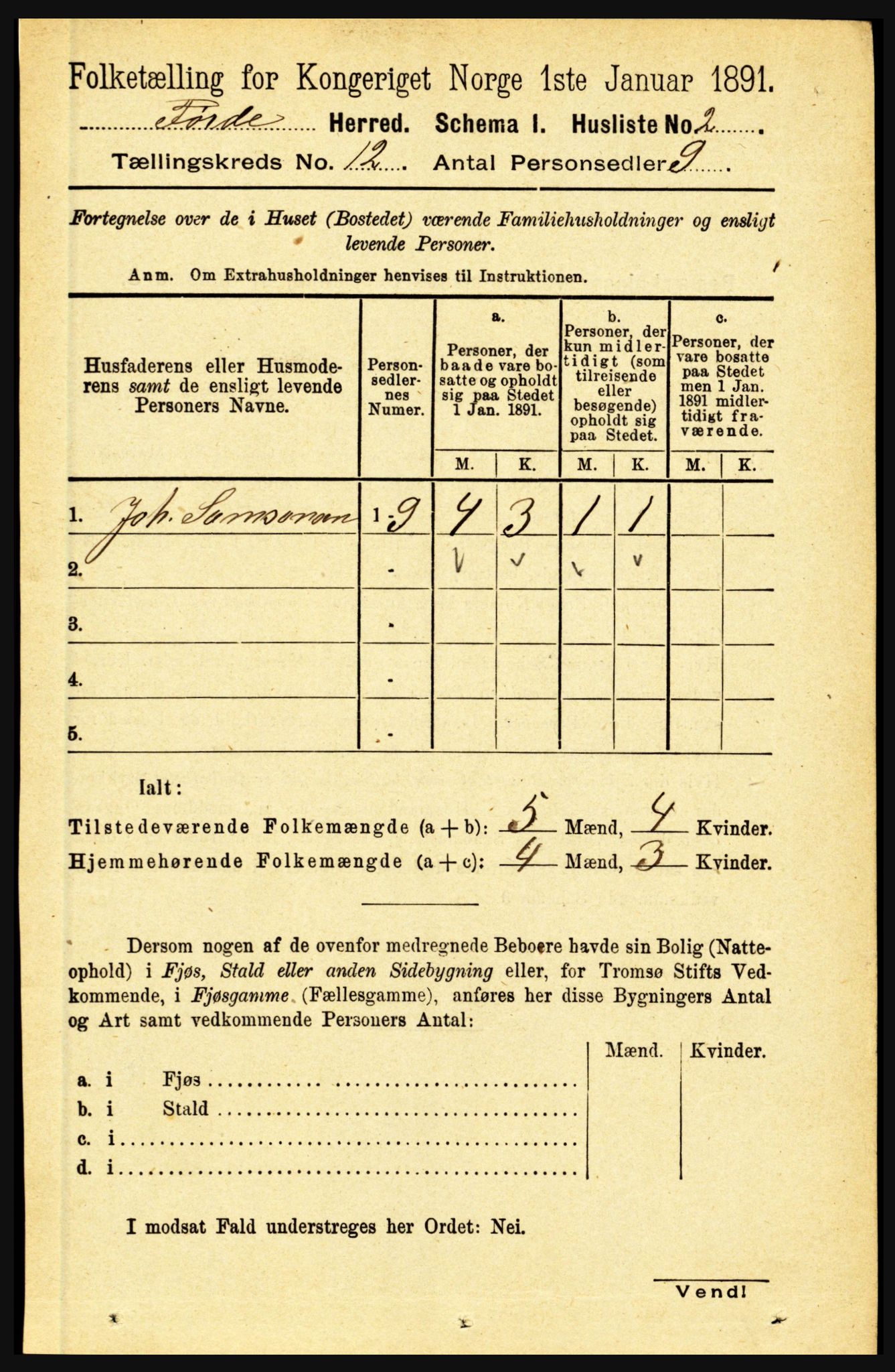 RA, 1891 census for 1432 Førde, 1891, p. 4247