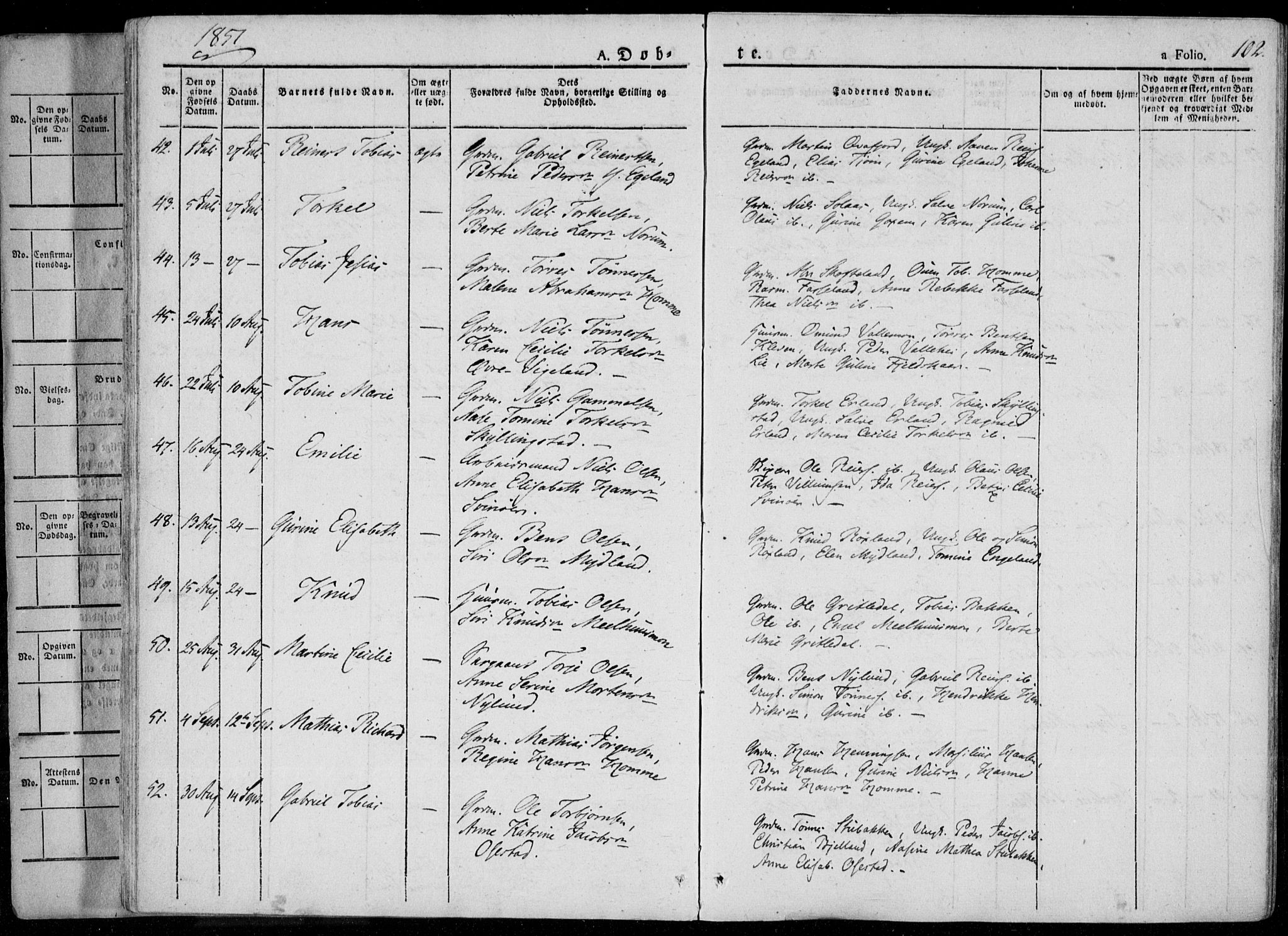 Sør-Audnedal sokneprestkontor, AV/SAK-1111-0039/F/Fa/Fab/L0006: Parish register (official) no. A 6, 1829-1855, p. 102