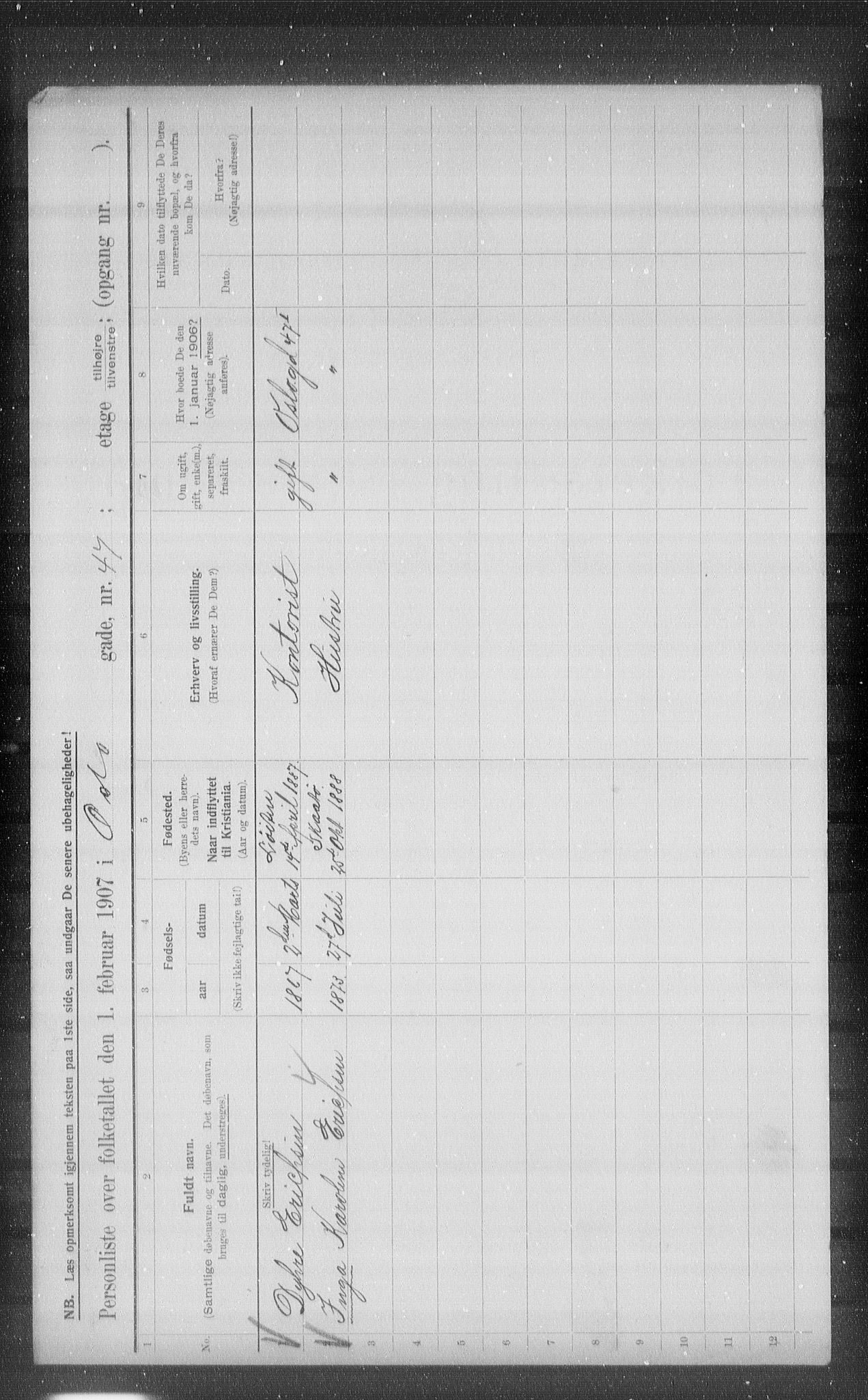 OBA, Municipal Census 1907 for Kristiania, 1907, p. 39601