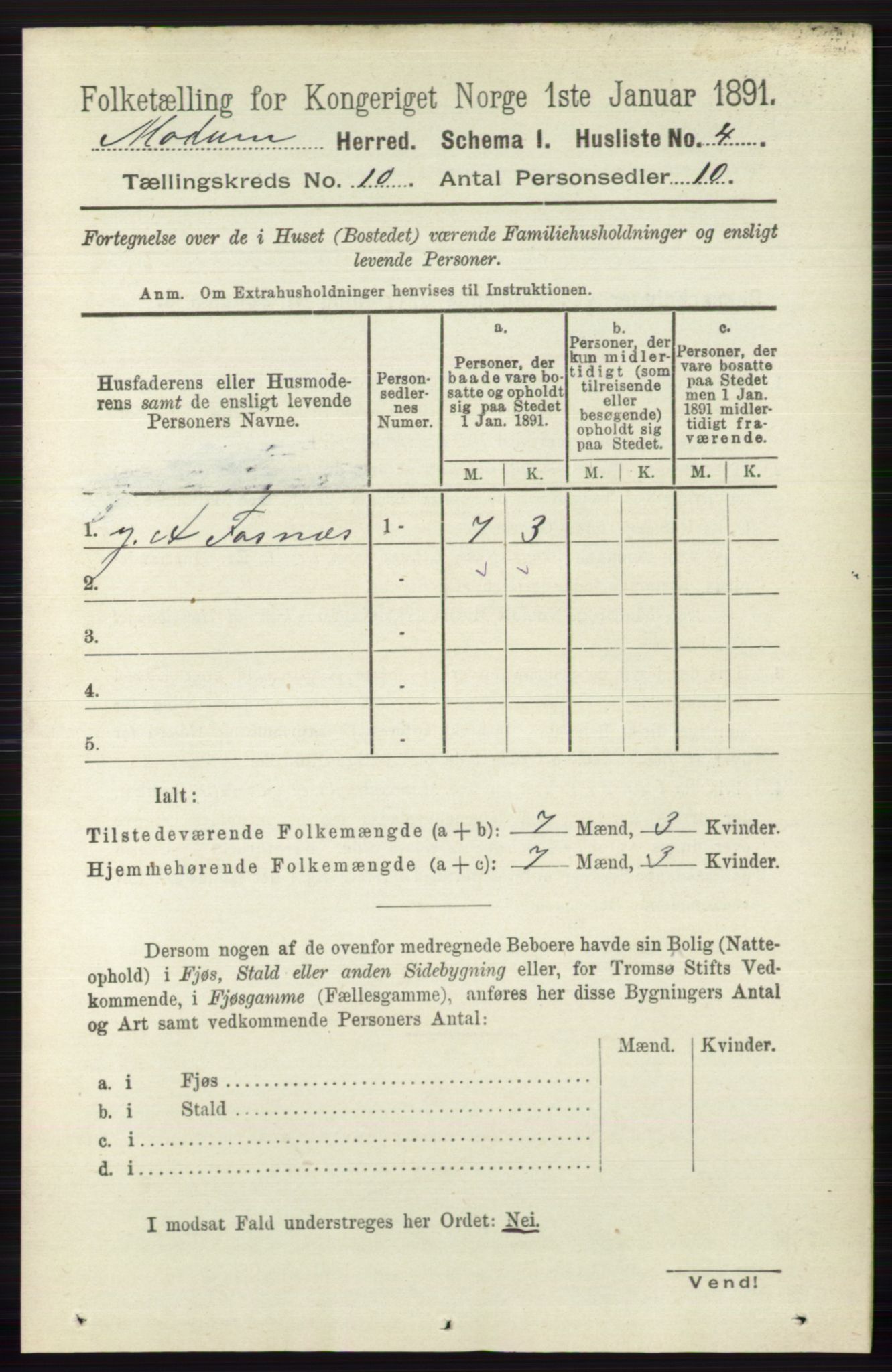 RA, 1891 census for 0623 Modum, 1891, p. 3952