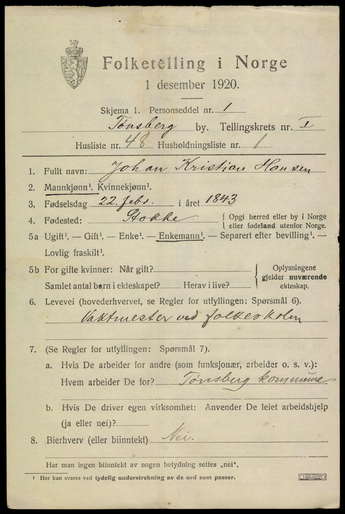 SAKO, 1920 census for Tønsberg, 1920, p. 9853