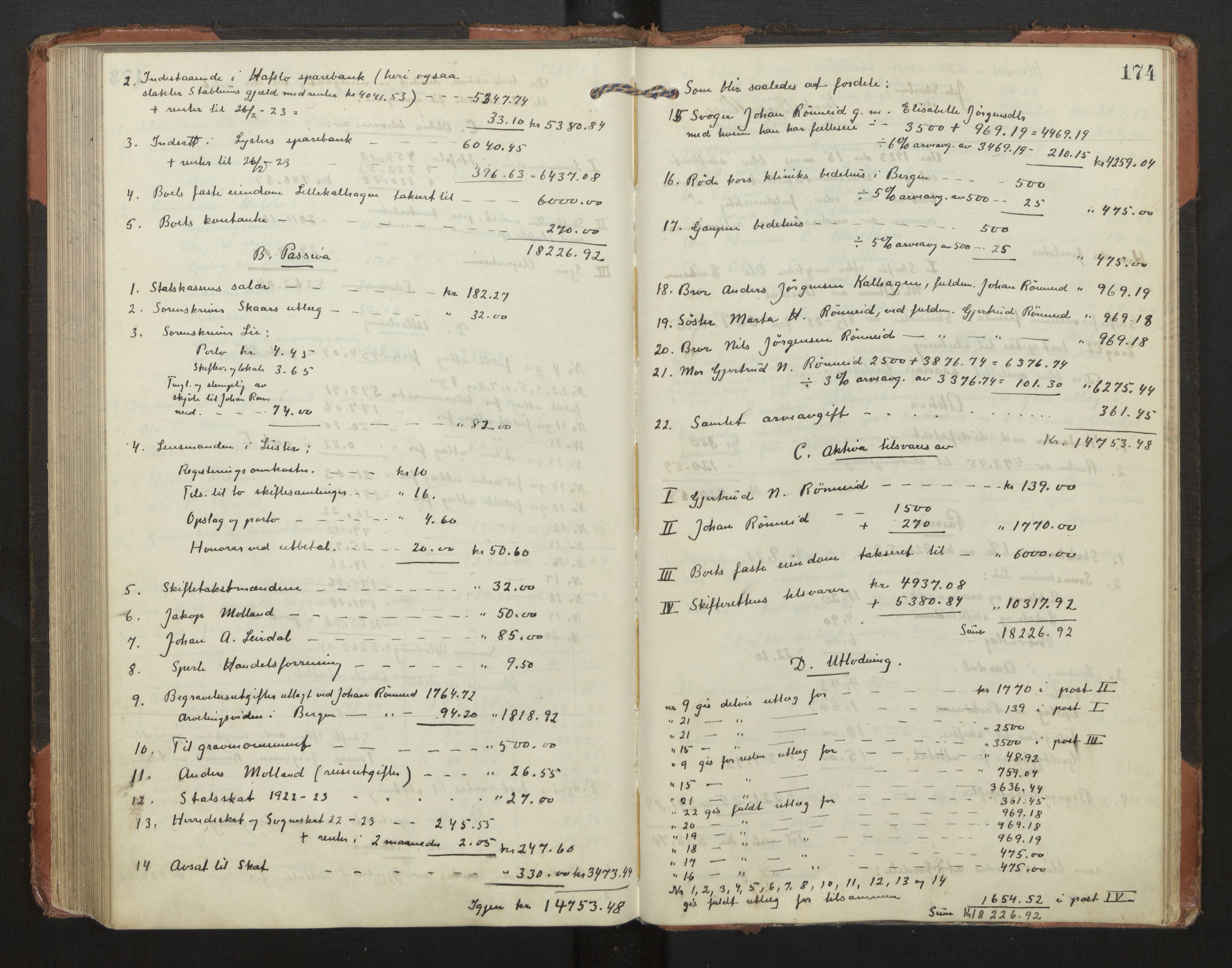 Indre Sogn tingrett, AV/SAB-A-3301/1/H/Hd/L0008: Skifteutlodningsprotokoll 8, 1912-1923, p. 173b-174a