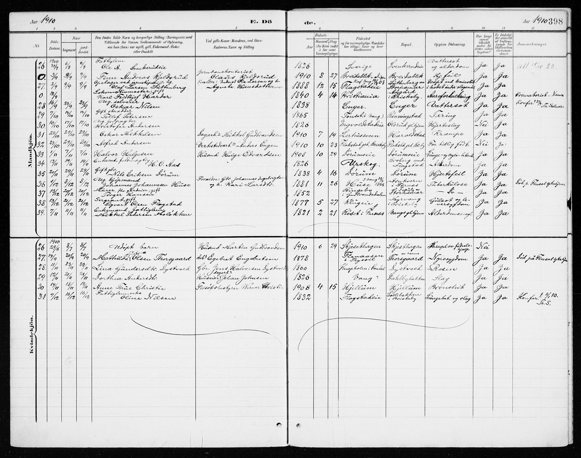 Vang prestekontor, Hedmark, AV/SAH-PREST-008/H/Ha/Haa/L0021: Parish register (official) no. 21, 1902-1917, p. 398