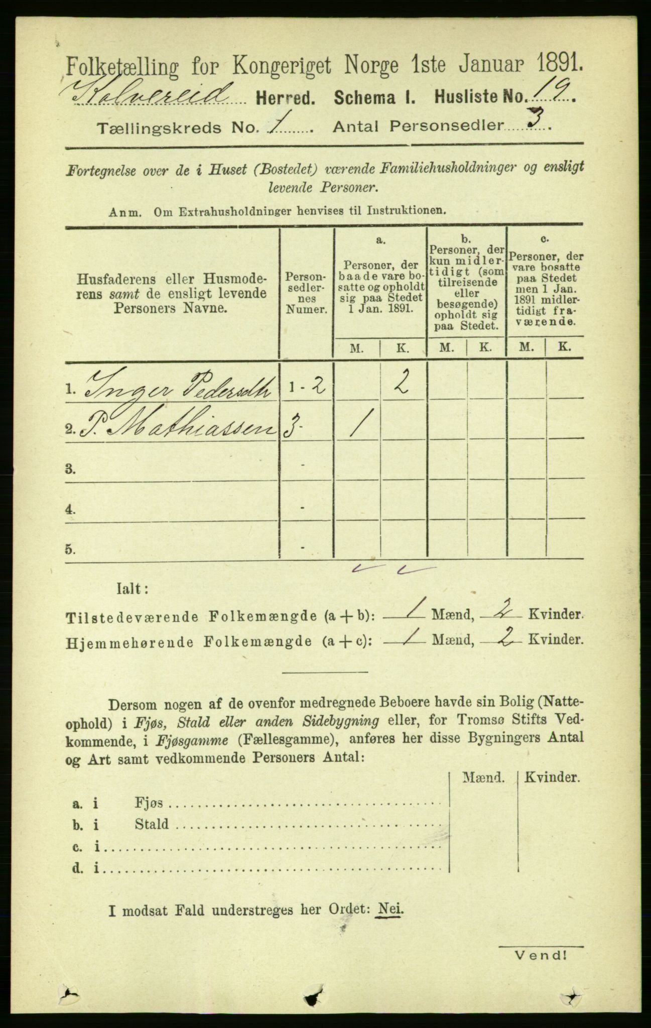 RA, 1891 census for 1752 Kolvereid, 1891, p. 36