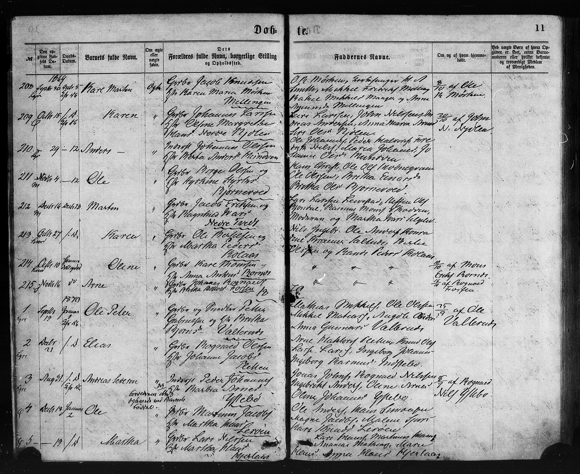 Lindås Sokneprestembete, SAB/A-76701/H/Haa: Parish register (official) no. A 18, 1869-1885, p. 11