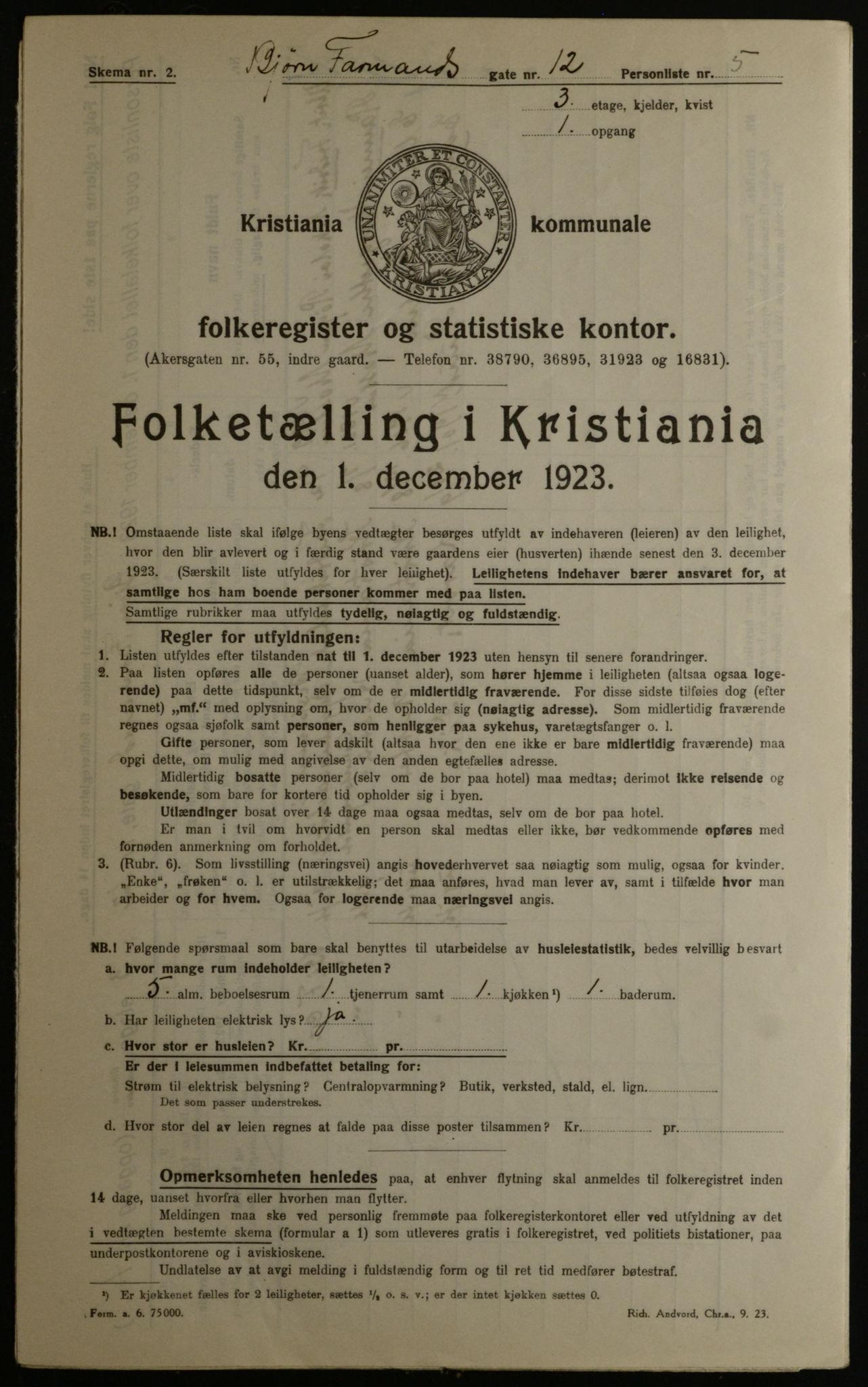 OBA, Municipal Census 1923 for Kristiania, 1923, p. 7729