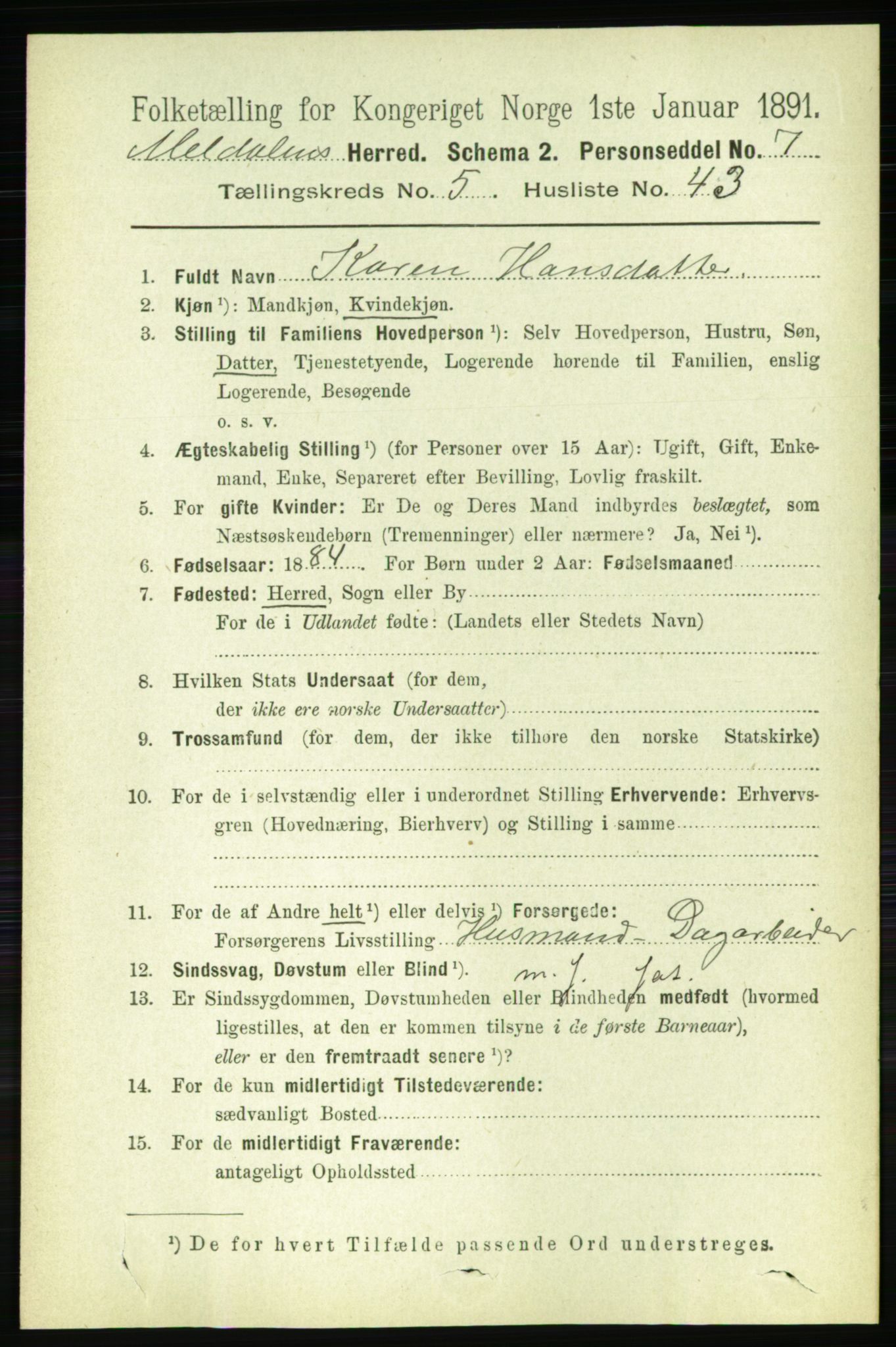 RA, 1891 census for 1636 Meldal, 1891, p. 2777