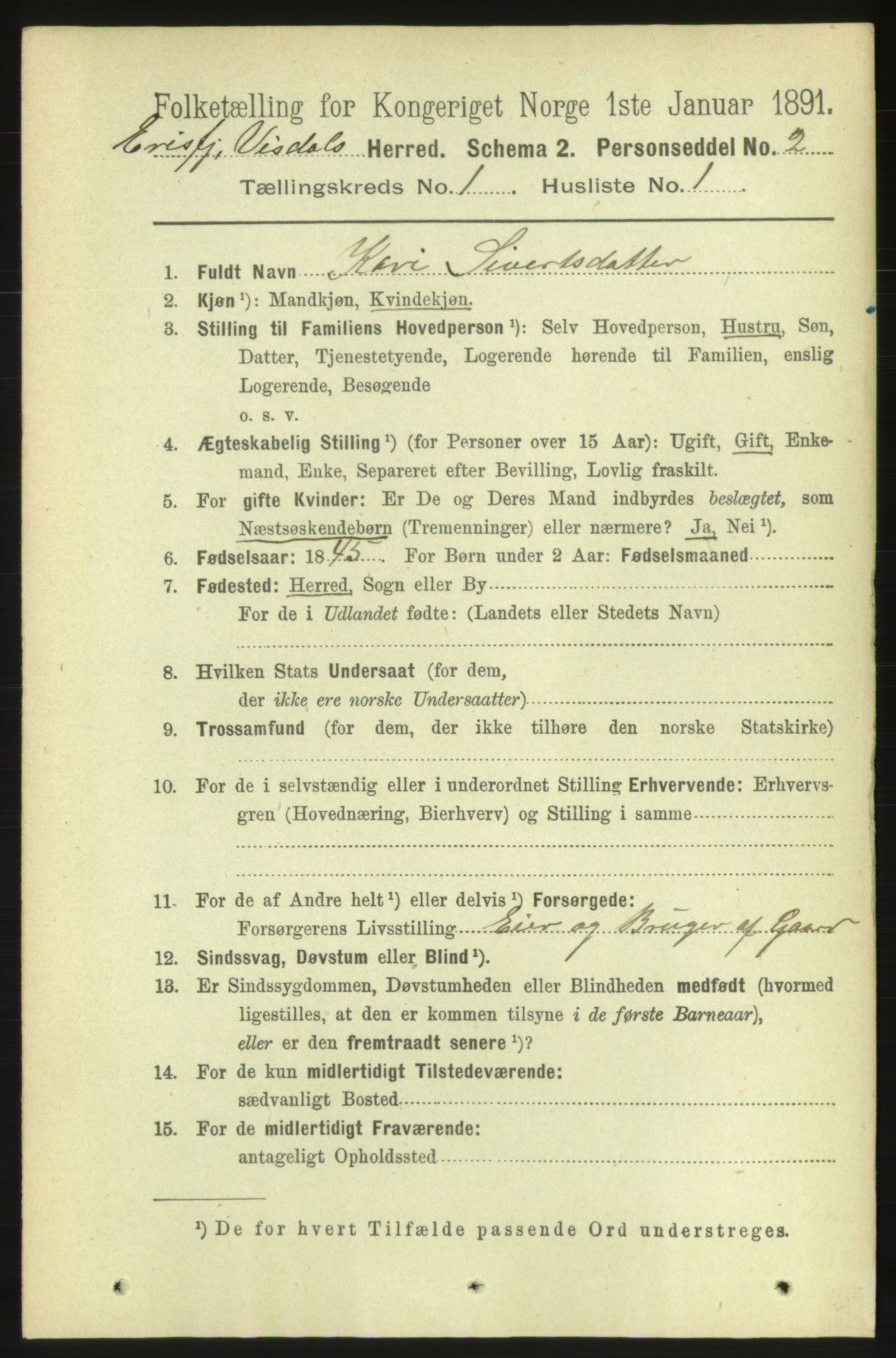 RA, 1891 census for 1542 Eresfjord og Vistdal, 1891, p. 67