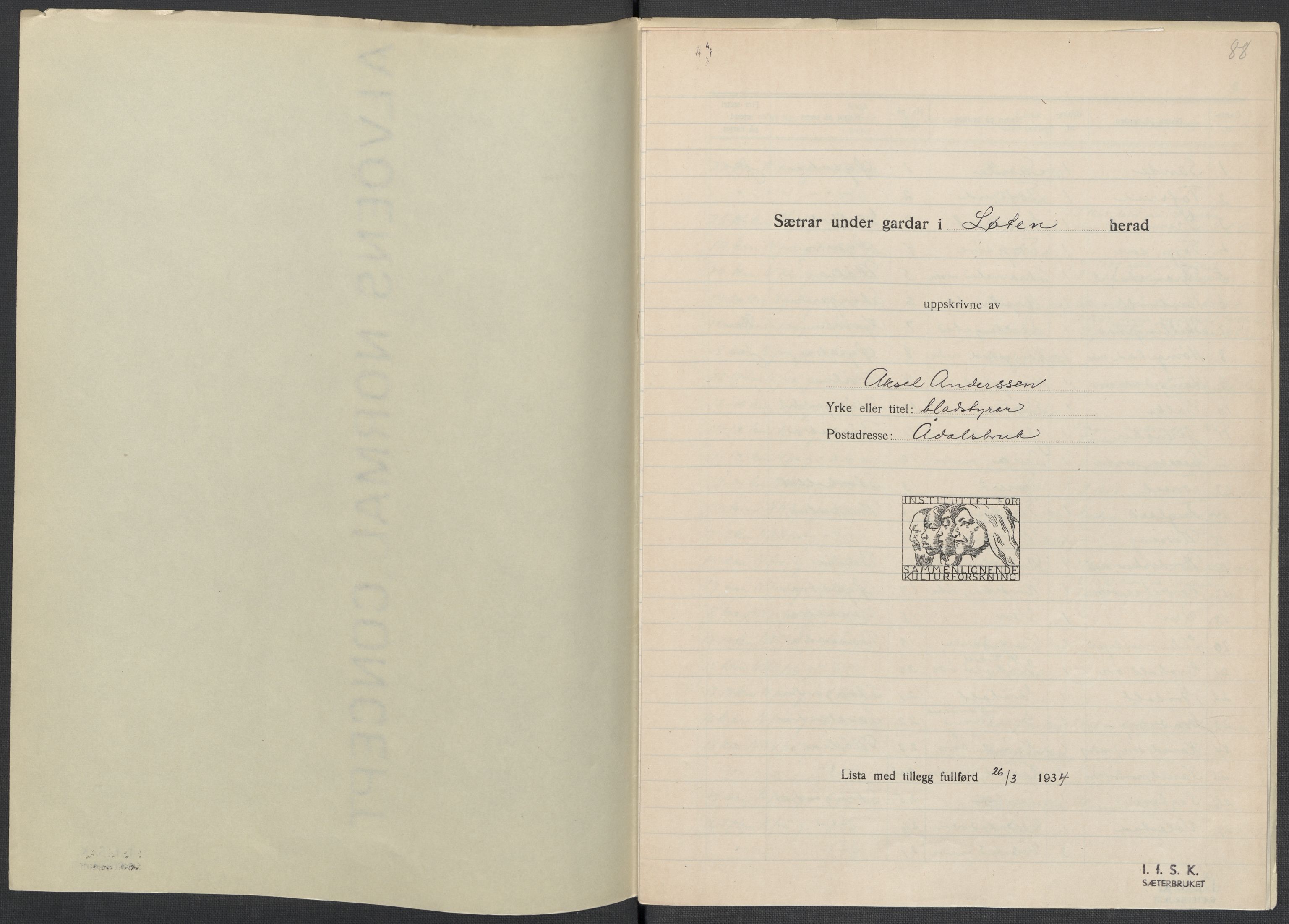 Instituttet for sammenlignende kulturforskning, AV/RA-PA-0424/F/Fc/L0002/0003: Eske B2: / Hedmark (perm III), 1934-1936, p. 88