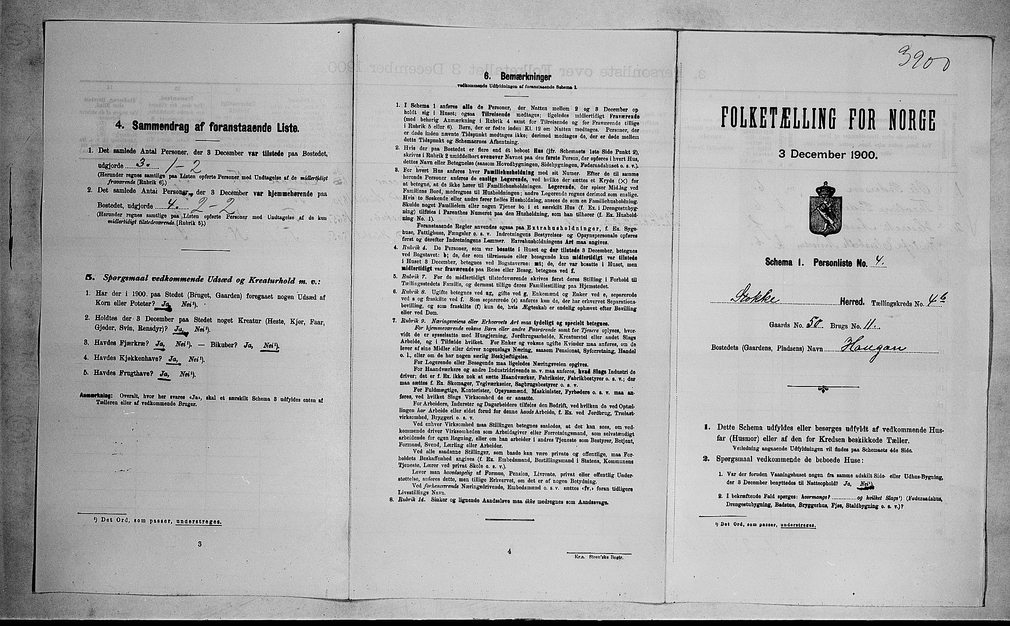 RA, 1900 census for Stokke, 1900, p. 899