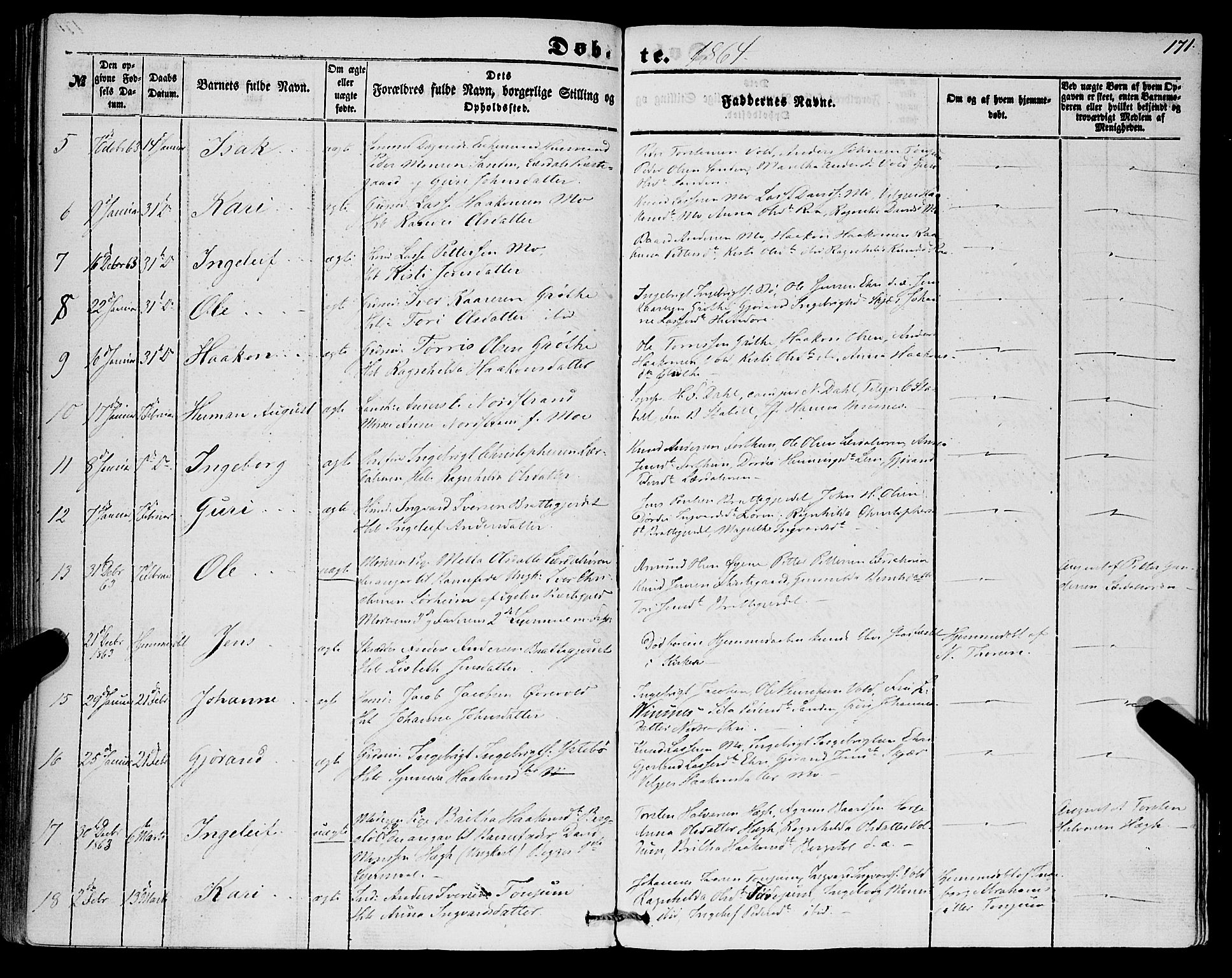 Lærdal sokneprestembete, AV/SAB-A-81201: Parish register (official) no. A 11, 1850-1866, p. 171