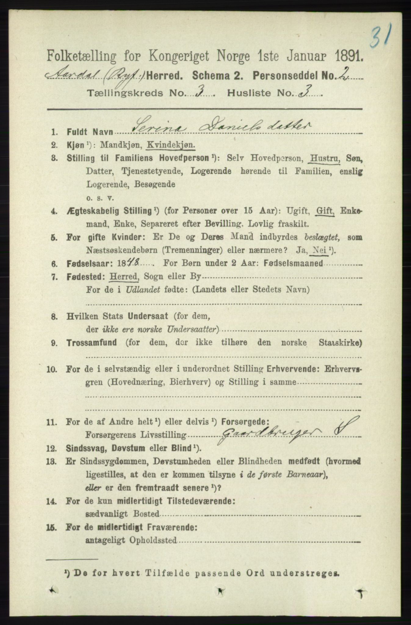 RA, 1891 census for 1131 Årdal, 1891, p. 838