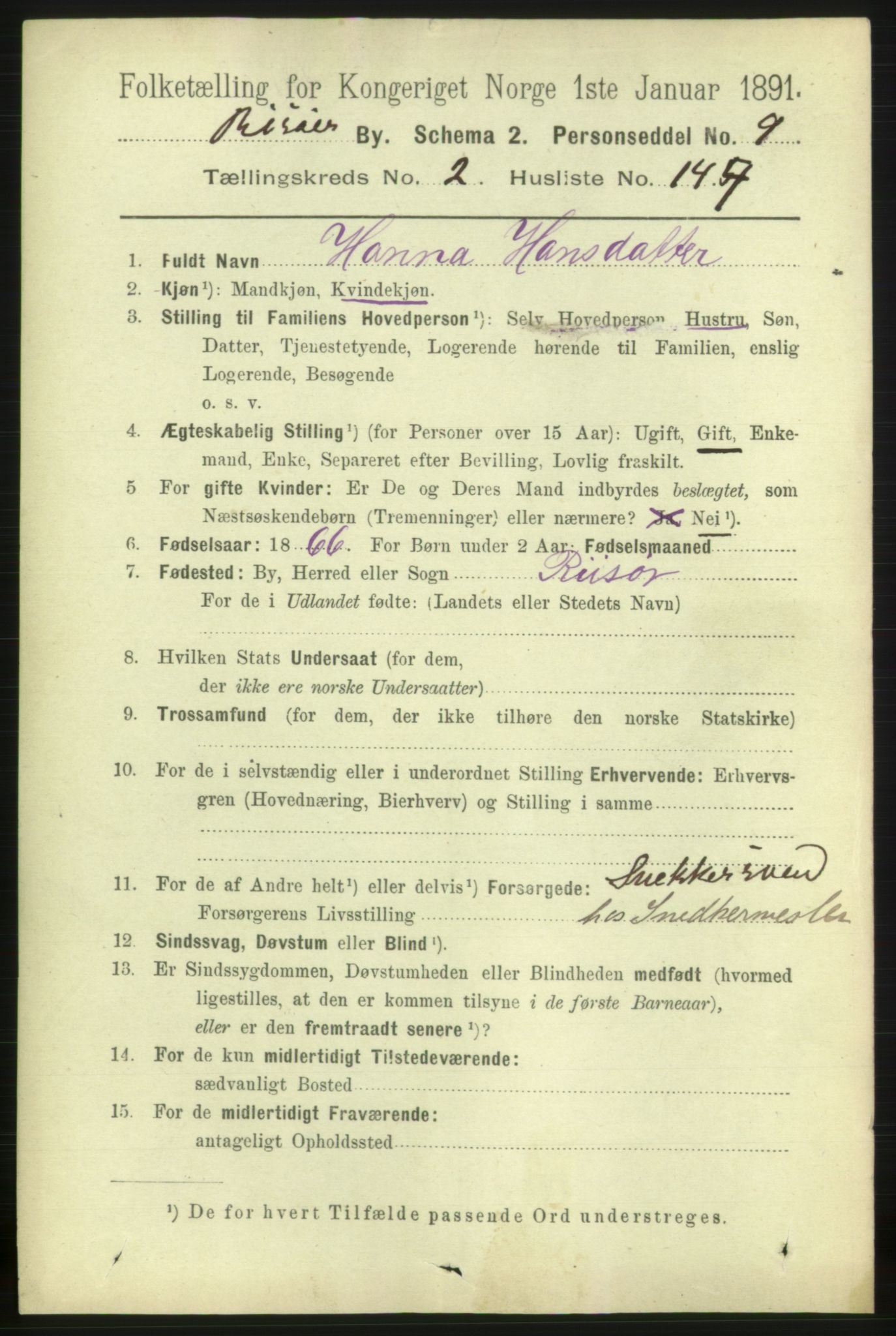 RA, 1891 census for 0901 Risør, 1891, p. 3104