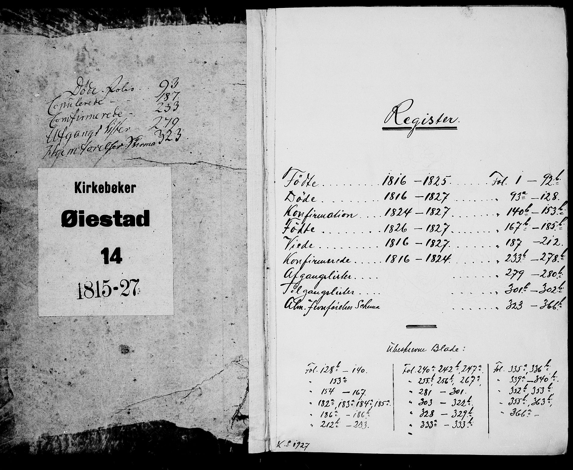 Øyestad sokneprestkontor, SAK/1111-0049/F/Fb/L0003: Parish register (copy) no. B 3, 1816-1827