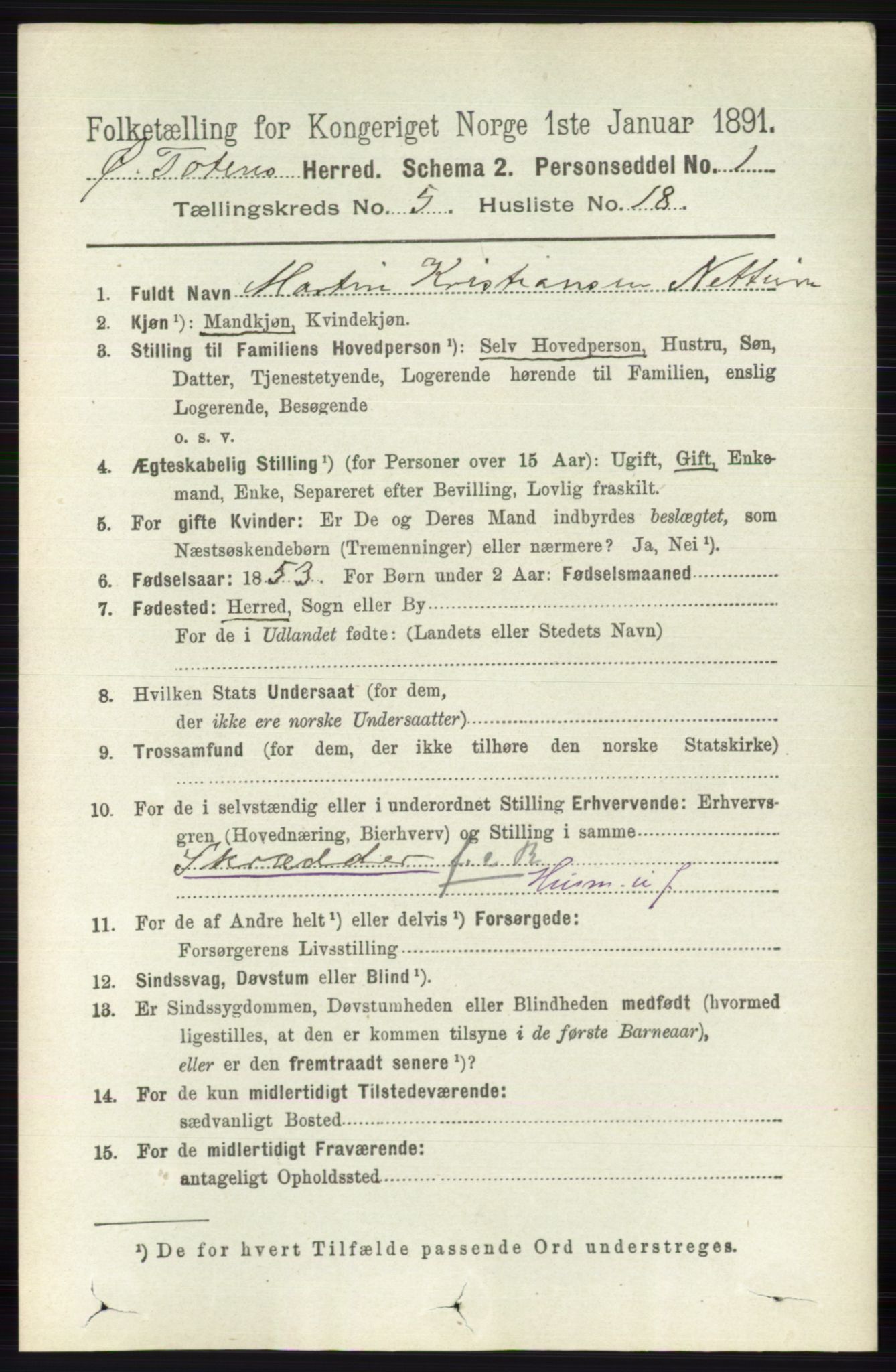RA, 1891 census for 0528 Østre Toten, 1891, p. 3276