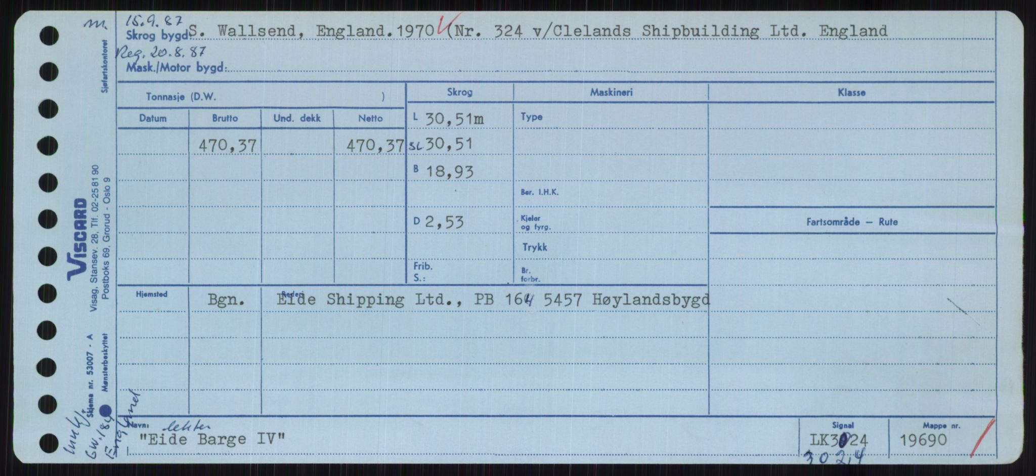 Sjøfartsdirektoratet med forløpere, Skipsmålingen, RA/S-1627/H/Hc/L0001: Lektere, A-Y, p. 117