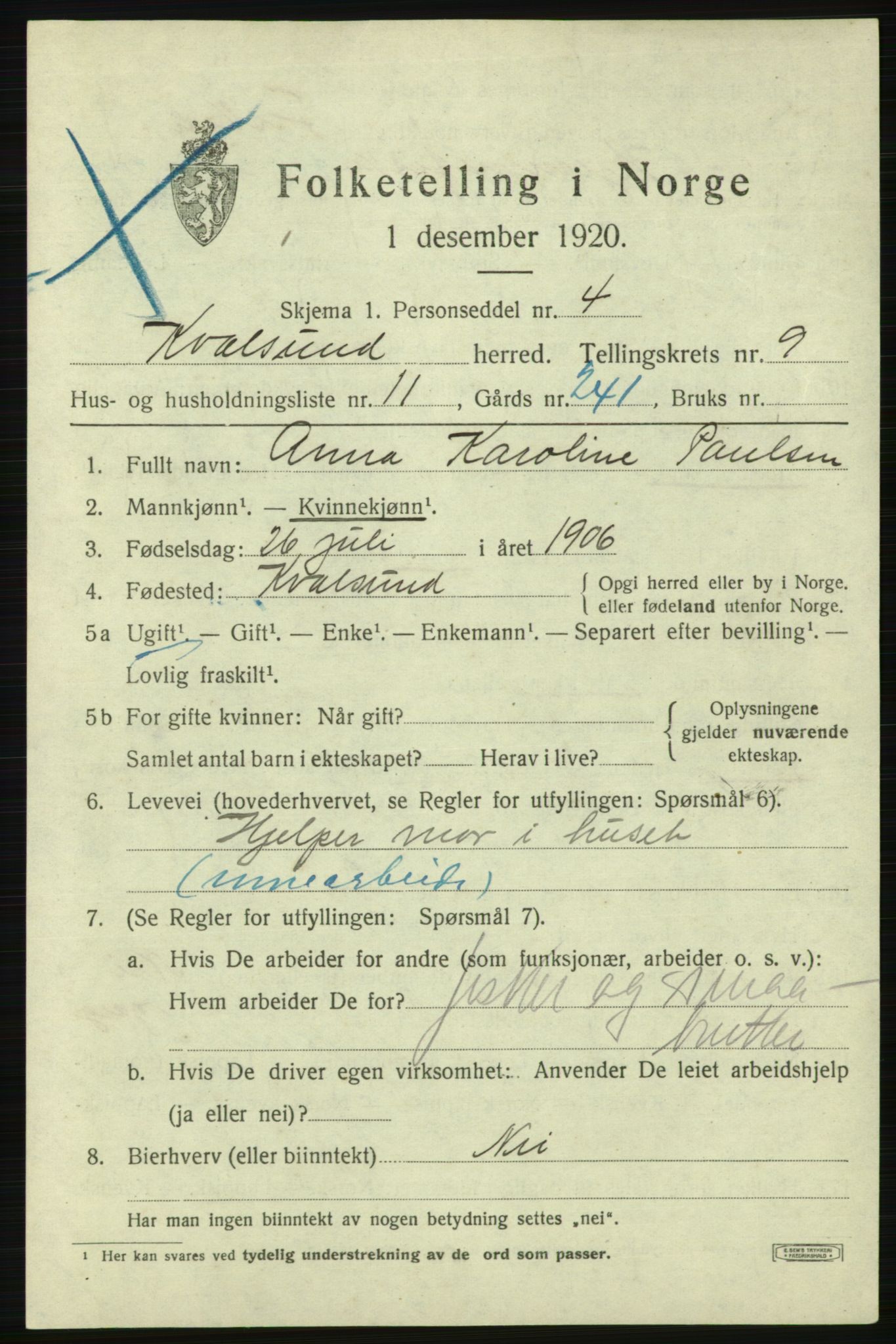 SATØ, 1920 census for , 1920, p. 2892