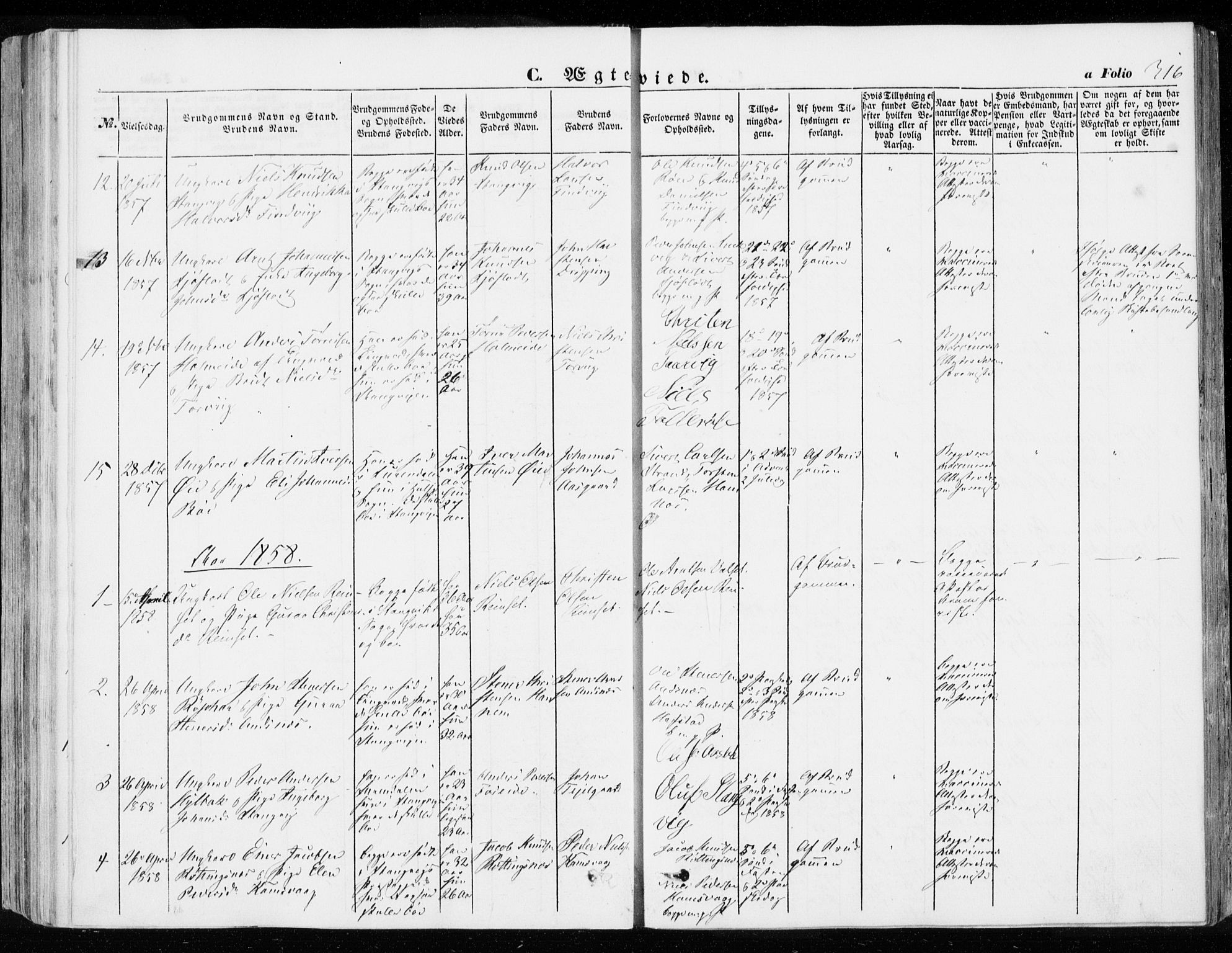 Ministerialprotokoller, klokkerbøker og fødselsregistre - Møre og Romsdal, SAT/A-1454/592/L1026: Parish register (official) no. 592A04, 1849-1867, p. 316