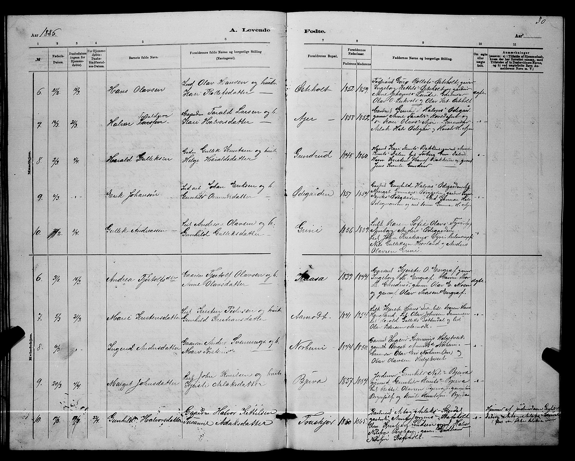Lunde kirkebøker, SAKO/A-282/G/Ga/L0001b: Parish register (copy) no. I 1, 1879-1887, p. 30