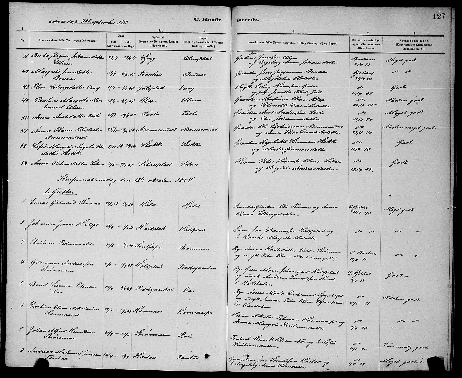 Ministerialprotokoller, klokkerbøker og fødselsregistre - Nord-Trøndelag, AV/SAT-A-1458/730/L0301: Parish register (copy) no. 730C04, 1880-1897, p. 127