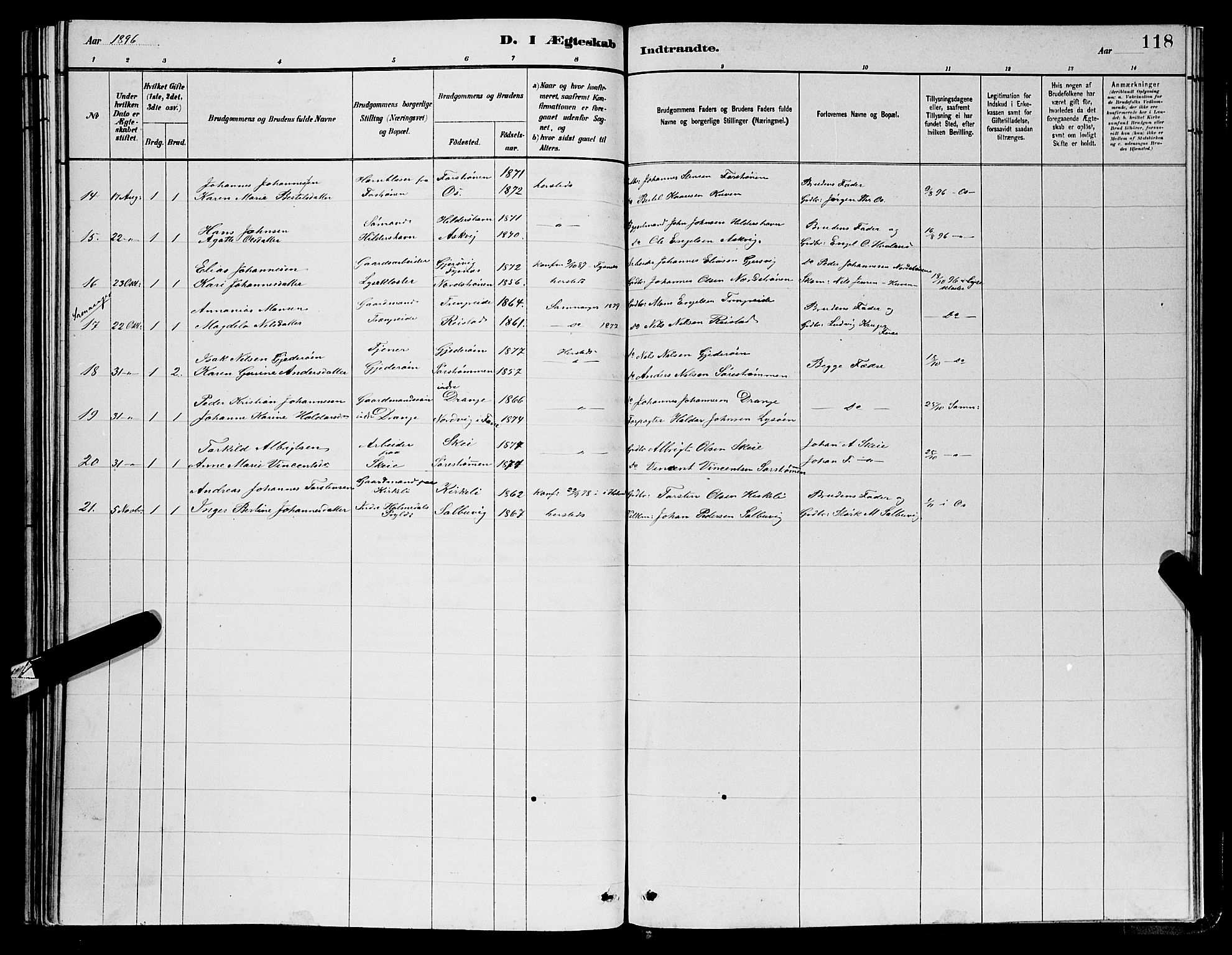 Os sokneprestembete, SAB/A-99929: Parish register (copy) no. A 2, 1880-1896, p. 118